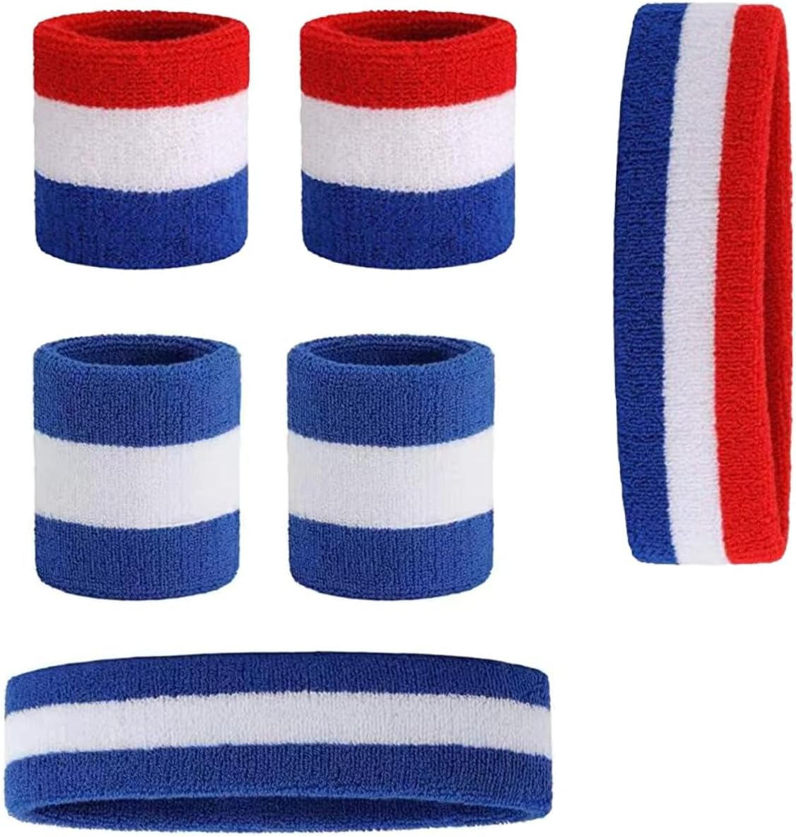 Unisex Headband and Wristbands - Thick Cotton Terry Cloth, Sweat Absorbing Bands, Sports Protective Gear, Yoga Headbands, Striped Headband and Wristband Set (Includes 2 Headbands and 4 Wristbands). image number 2