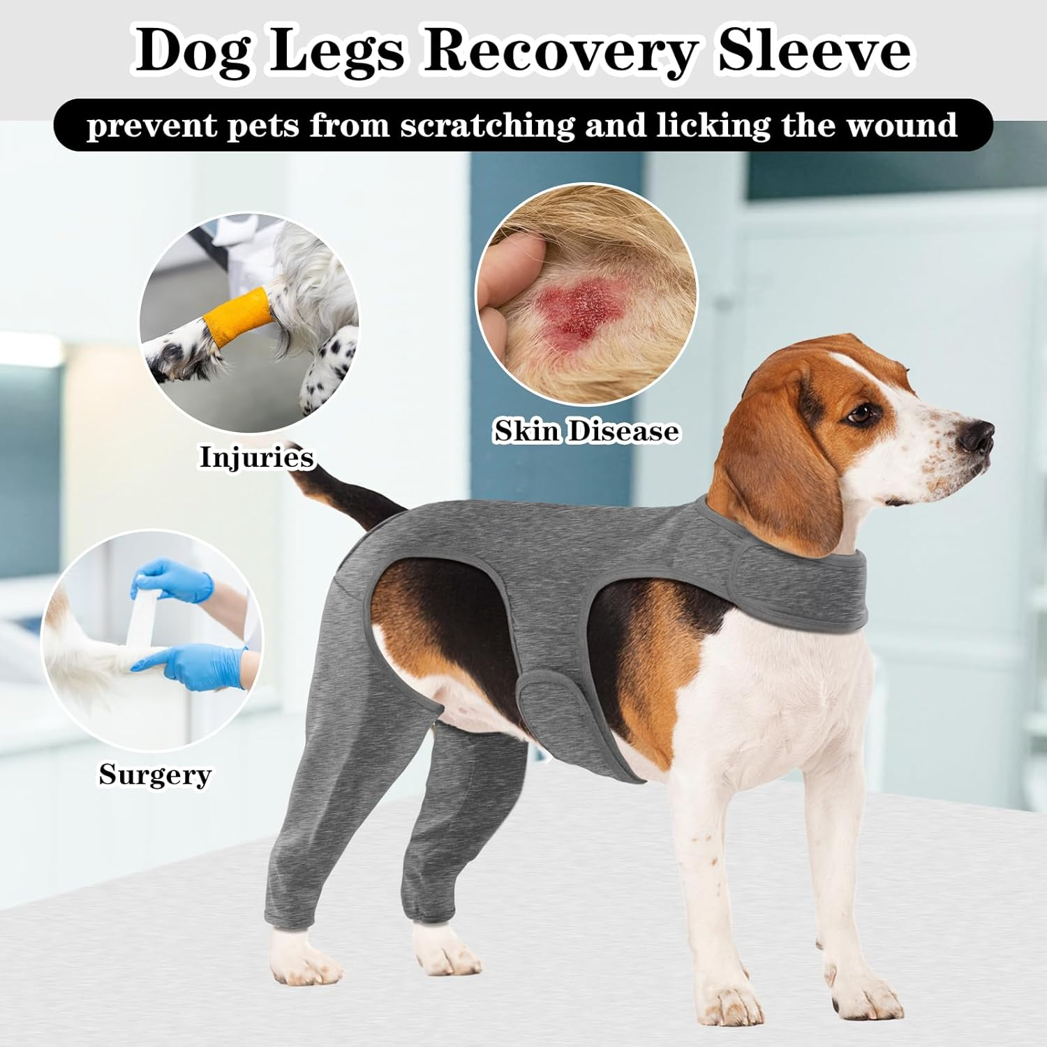 Yoolhamy Dog Surgery Recovery Suit, Dogs Leg Wound Protector Brace, Comfortable Dogs Elbow Protector Cone Alternative Prevent Licking Bite Long Sleeve Suits Leg Brace Support (Grey, S) image number 1