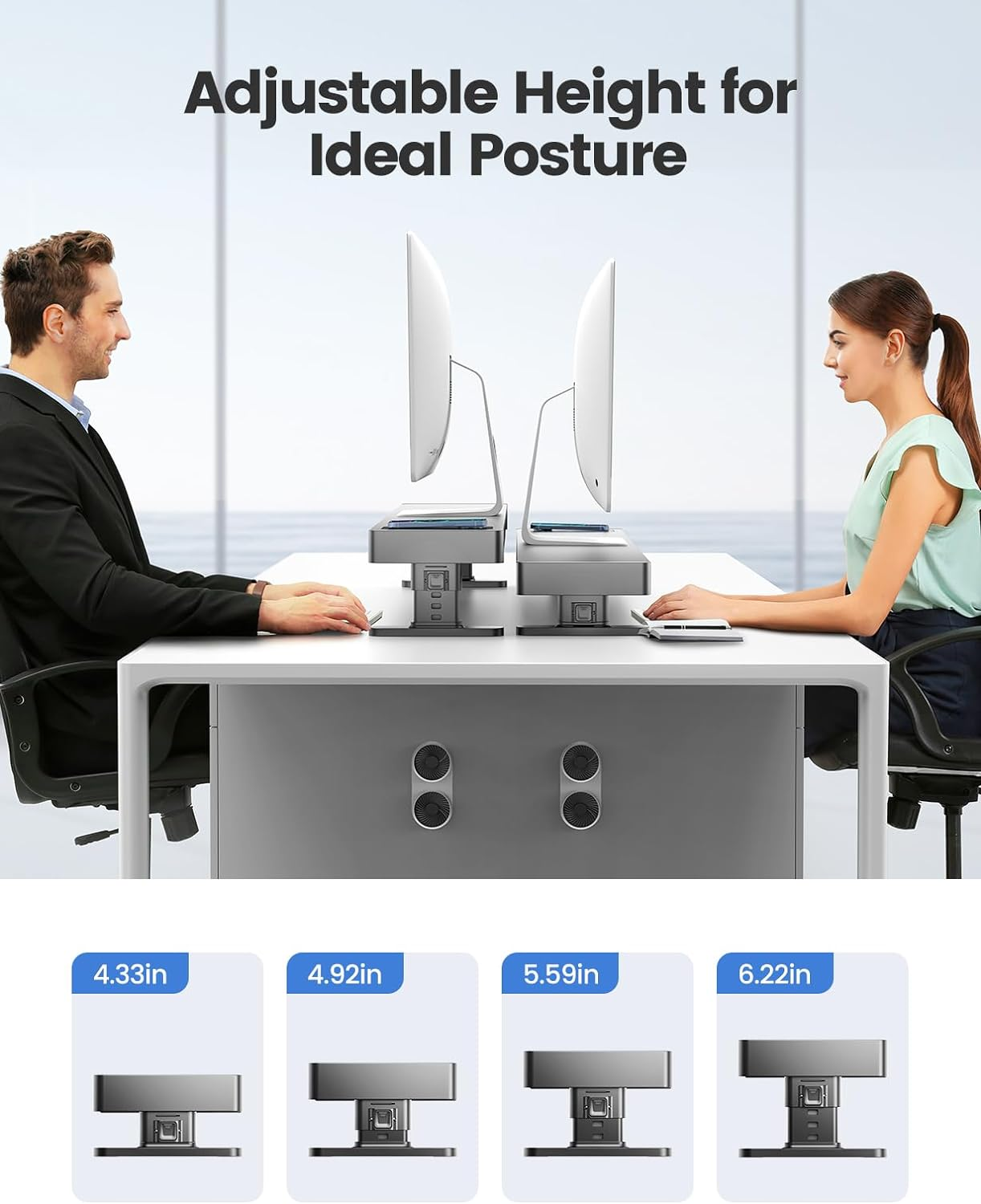 Meatanty Monitor Stand Heights Adjustable, Computer Riser with Auto Phone Charger, 4 USB Ports Hub and Drawer Storage, Metal Desktop Organizer Lifter Shelf for PC Screen Studio Display Office Gaming image number 3