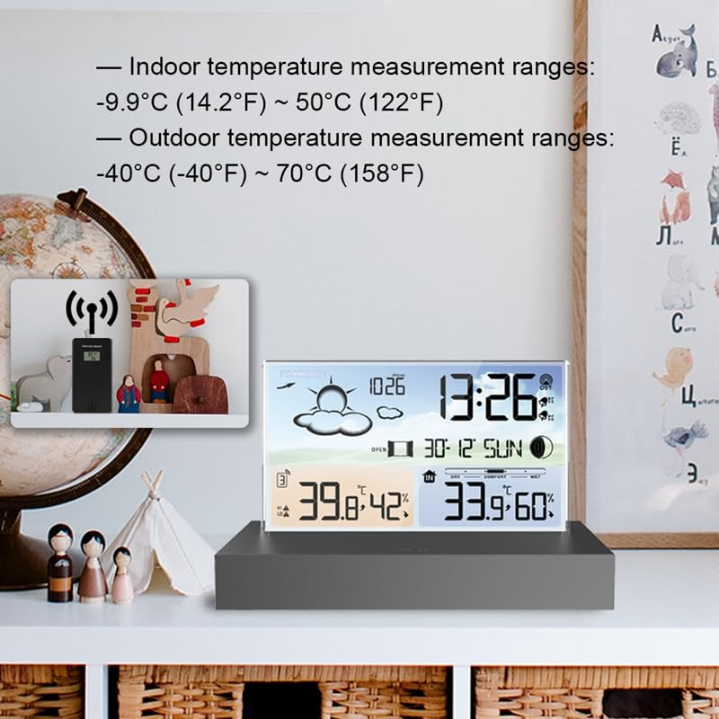 Color Screen Weather Station Barometer Moon Phase Electronics Desktop Thermometer Hygrometer Alarm Clock Wireless Sensor
