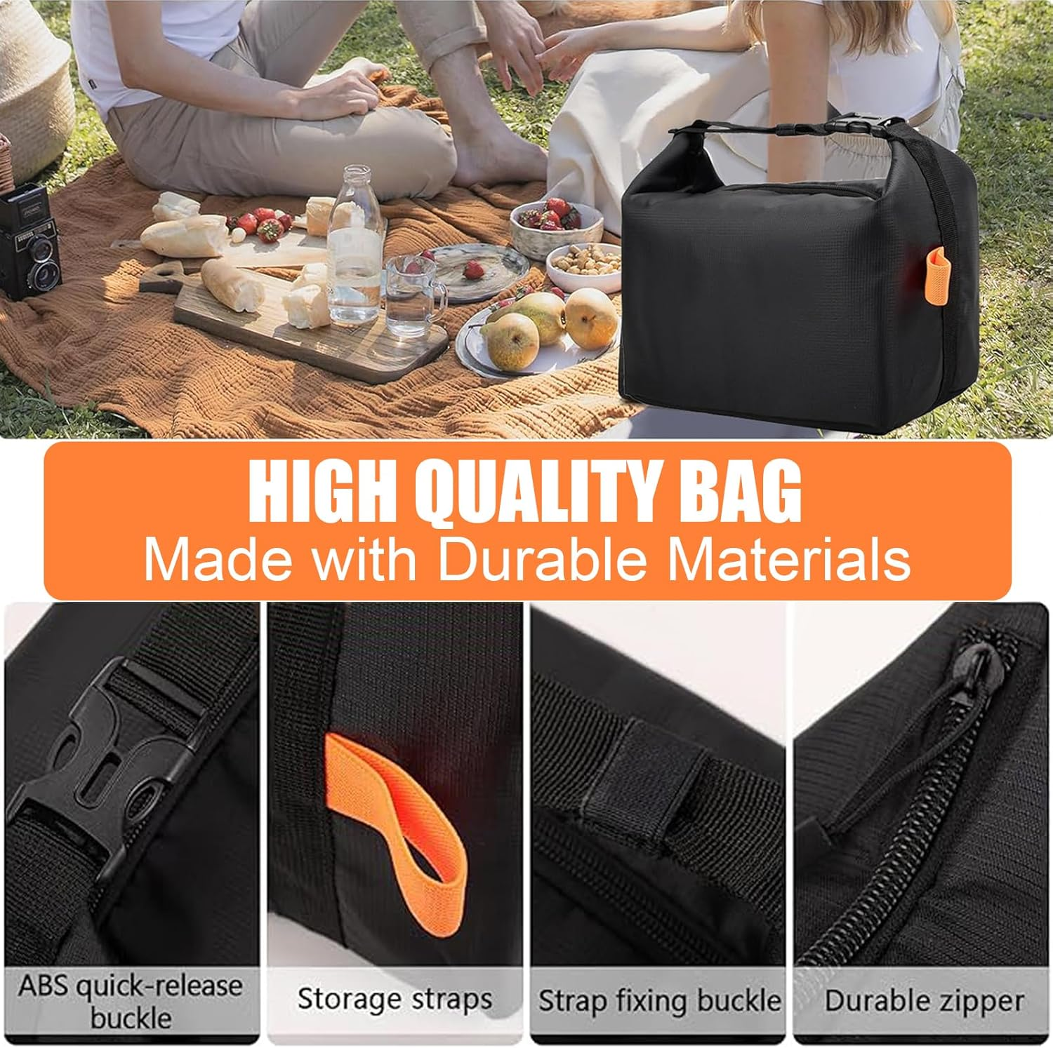 2 Pack Lunch Bag for Women & Men Adult Insulated Lunch Box, Small Leakproof Lunch Tote Bags for Work Picnic Travel (Black) image number 6