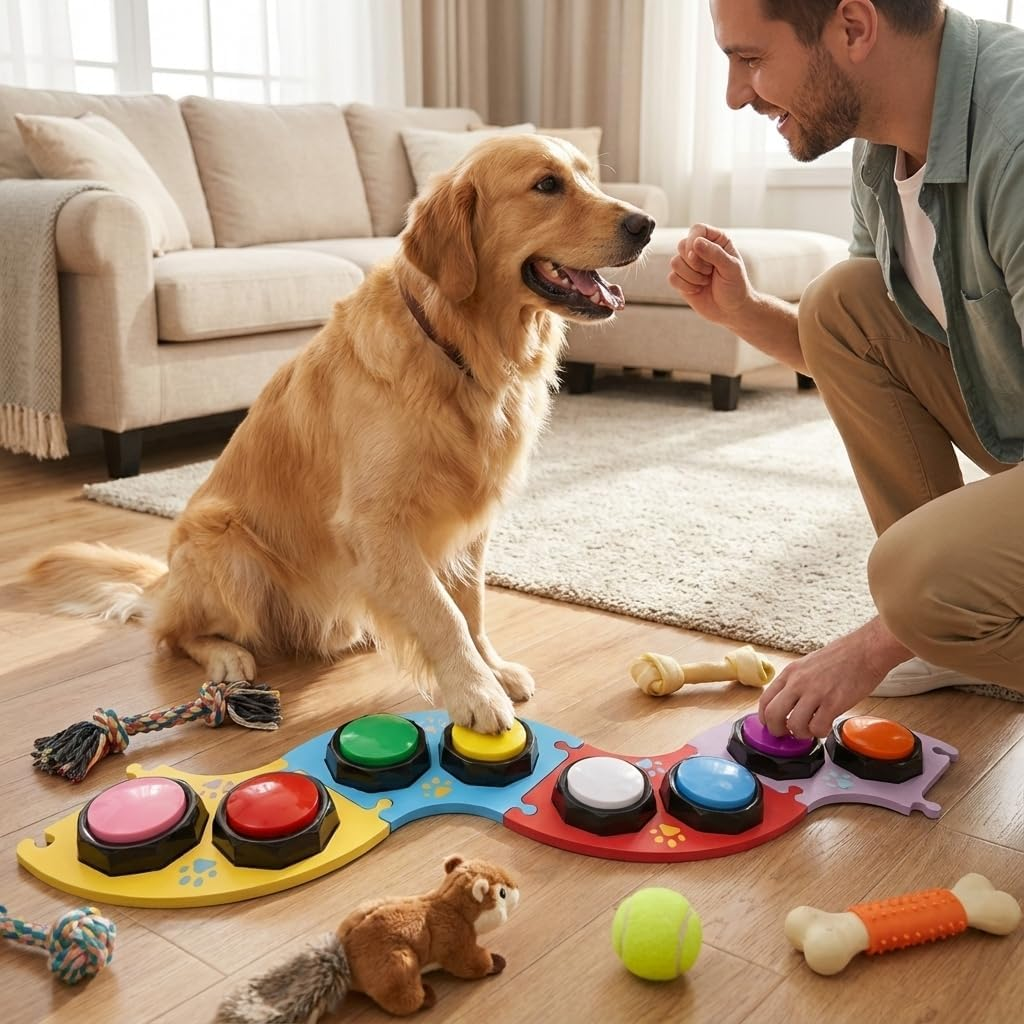 MMGGAISH 8 Dog Buttons, Talking Dog Buttons, 30 Seconds Dog Buttons, 4 Multidirectional Patchwork Dog Button Pads and 50 Stickers to Teach Your Dog to Speak image number 3