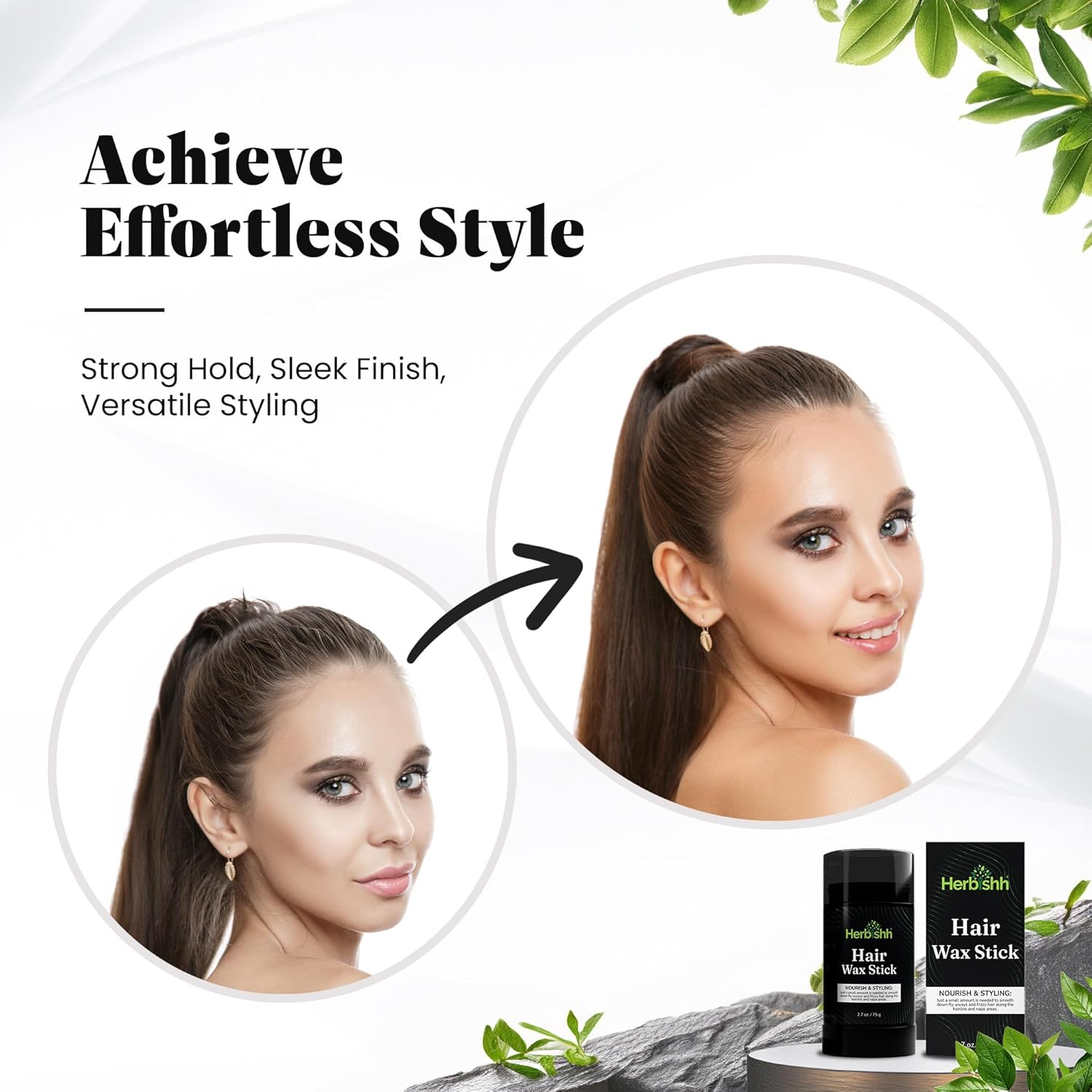 Herbishh Hair Wax Stick - Nourish & Style, Slick Wax Stick for Hair Smoothing, Flyaway Control, Frizz-Free, Perfect for Hairline & Nape Area, Pomade Stick for Hair Fly Away 2.7 OZ/75 G image number 2