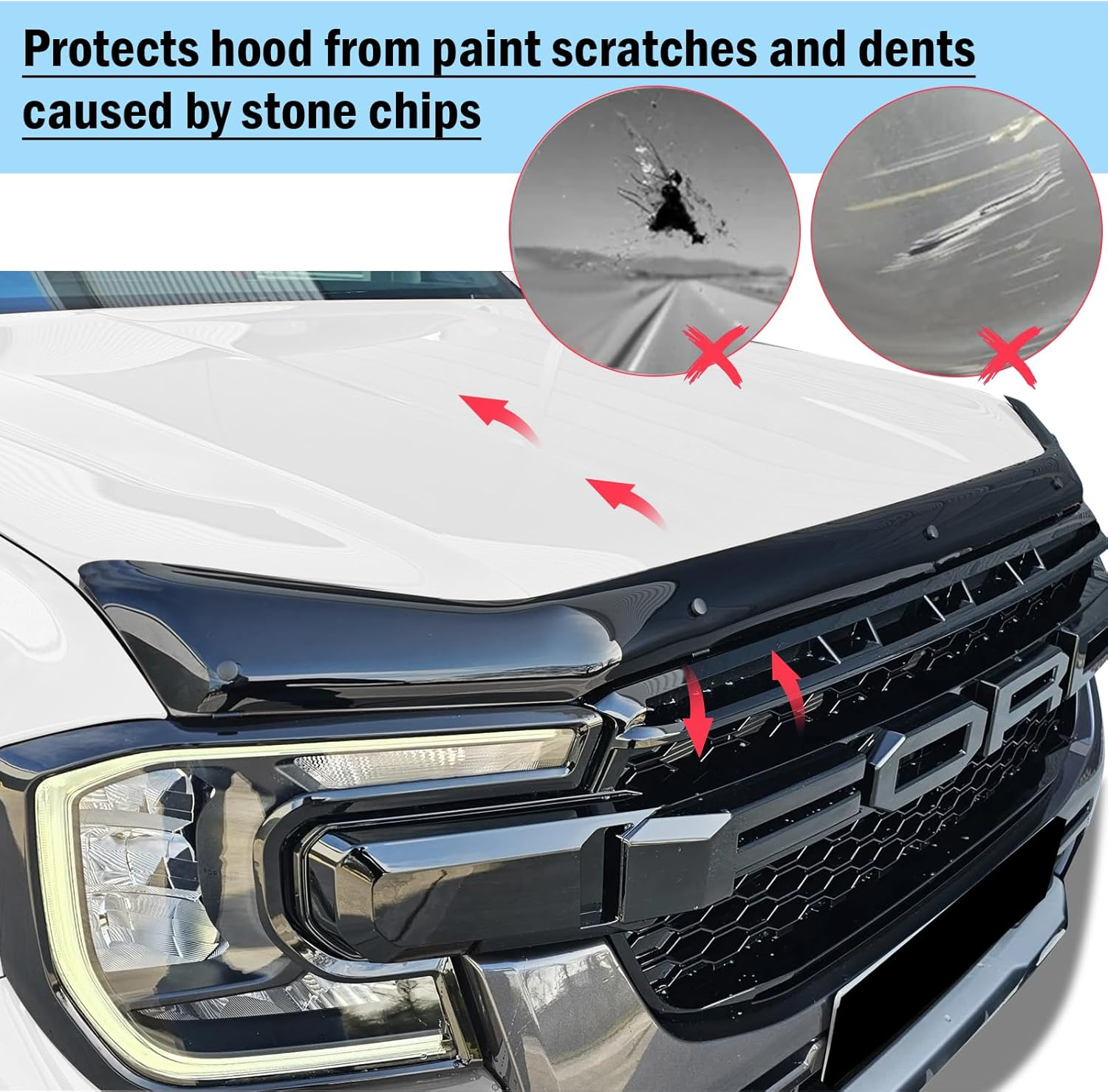 SUERAUTO4X4 Bonnet Protector Weather Shields for Ford Ranger Next Gen 2022-2025 Accessories,Tinted Black Bonnet Stone Guard Weathershields Window Visors Wind Deflectors Injection, 5Pcs/Set image number 3