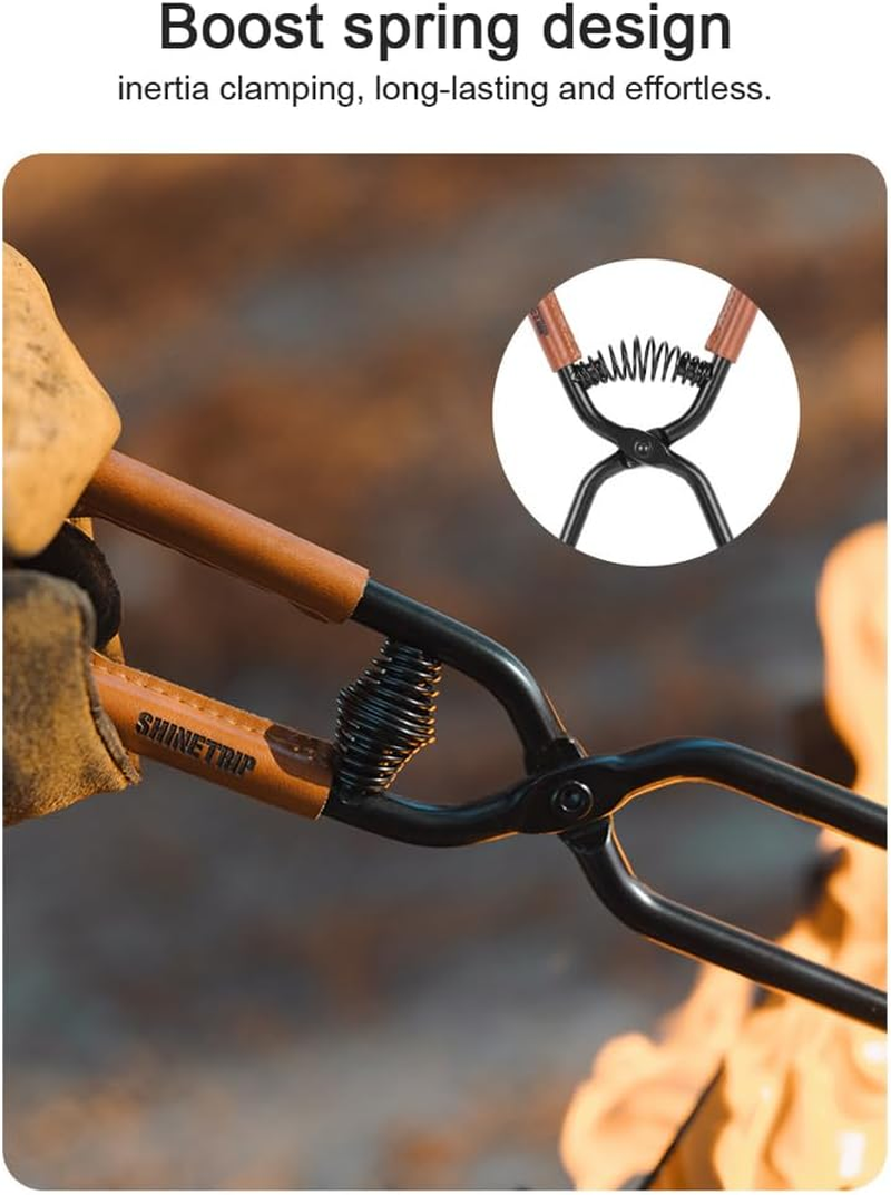 Mingzhe Carbon Steel Charcoal Tongs Outdoor Camping Bonfire BBQ Firewood Clip Tool Stoves Fire Charcoal Tongs Leather Handle Firewood Clamp image number 2