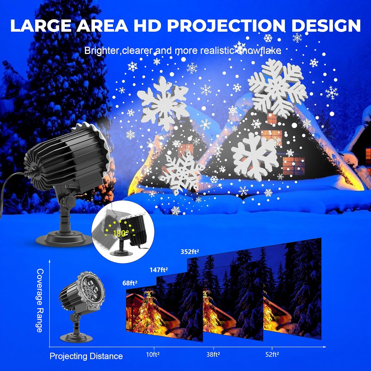 The Latest 3D Snowflake Projector Lights,Indoor Outdoor Waterproof Snowfall Lamp Night Light Projection,9 Watts Super Brighter,Led Christmas Projector Lights for 2026 New Year,Winter,Xmas,Home Decor image number 3