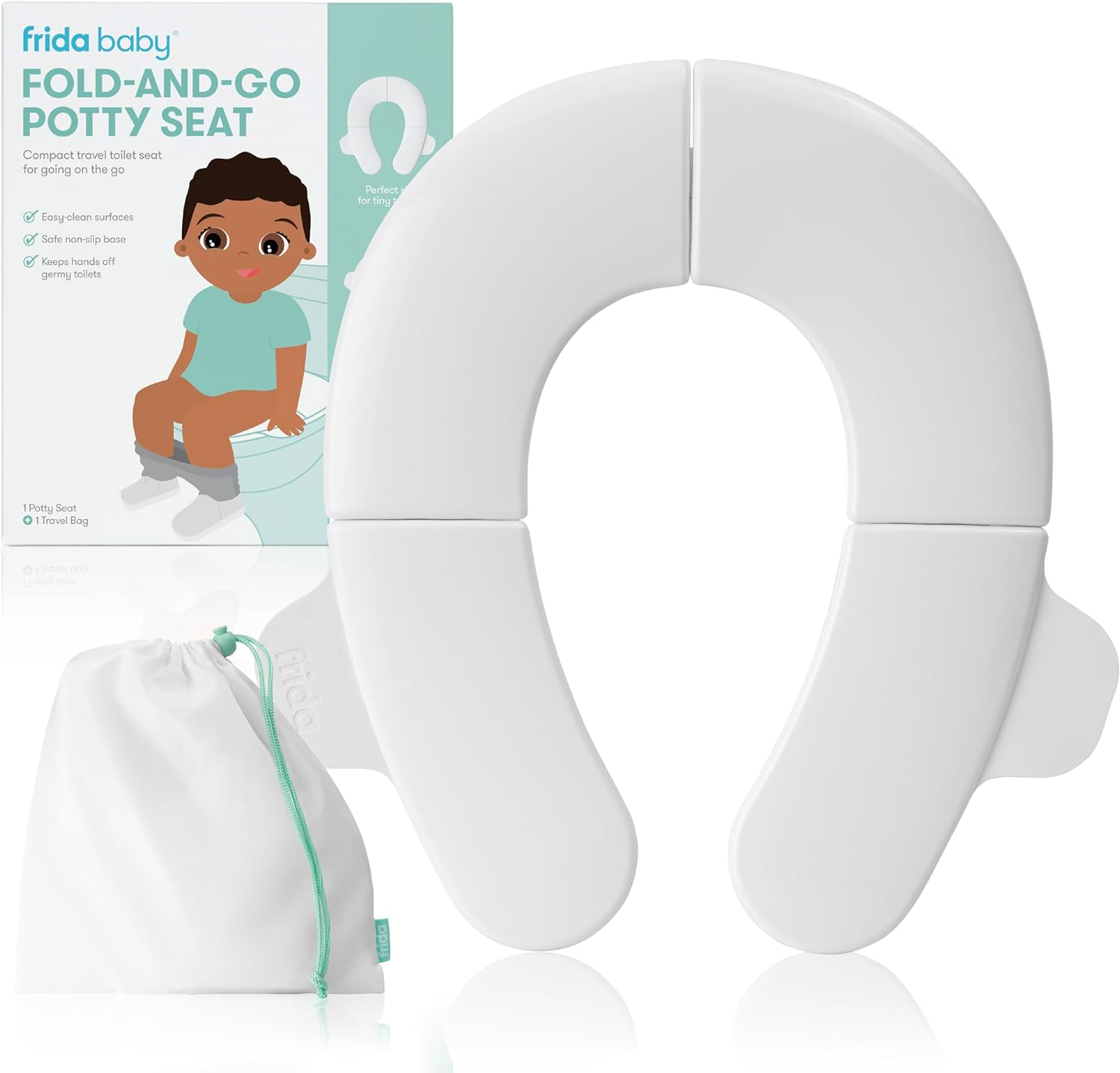 Frida Baby Fold-And-Go Potty Seat for Toilet | Foldable Travel Potty Seat for Toddler, Fits round & Oval Toilets, Non-Slip Base, Handles, Includes Free Travel Bag image number 2