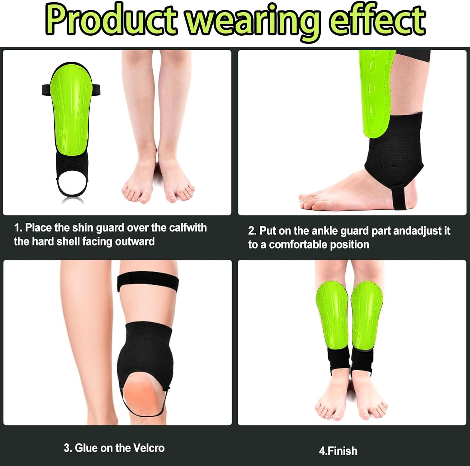 Football Shin Pads for Toddler Kids Youth, Non-Slip Shin Guards with Ankle Protection, Kid Soccer Training Equipment for Football, Hockey, Rugby image number 4