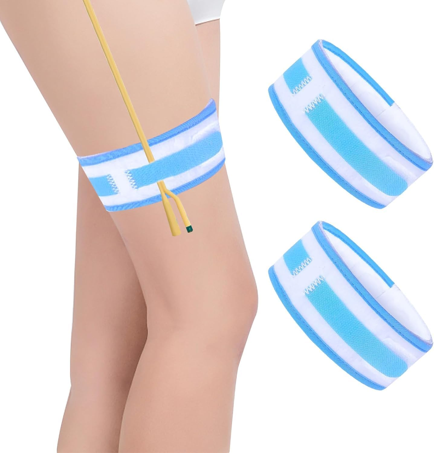 Catheter Stabilization Device (2Pcs) - Elastic Anti-Slip Leg Strap for Foley Catheter & Urinary Drainage Bags | Skin-Friendly Stabilizing Holder for Men/Women | 23.6"X2" Day & Night Use (Blue) image number 2