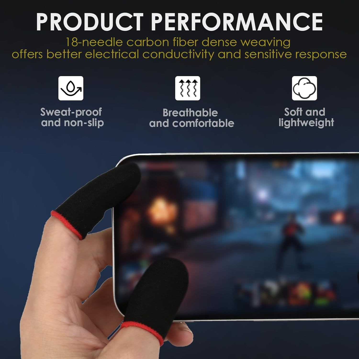 40 Pcs Gaming Finger Sleeves - Ultra-Thin Seamless Thumb Guards for Mobile Gaming, Carbon Fiber Breathable & Sweatproof, Touch-Sensitive Compatible with All Ios/Android Phones (Blue+Red)