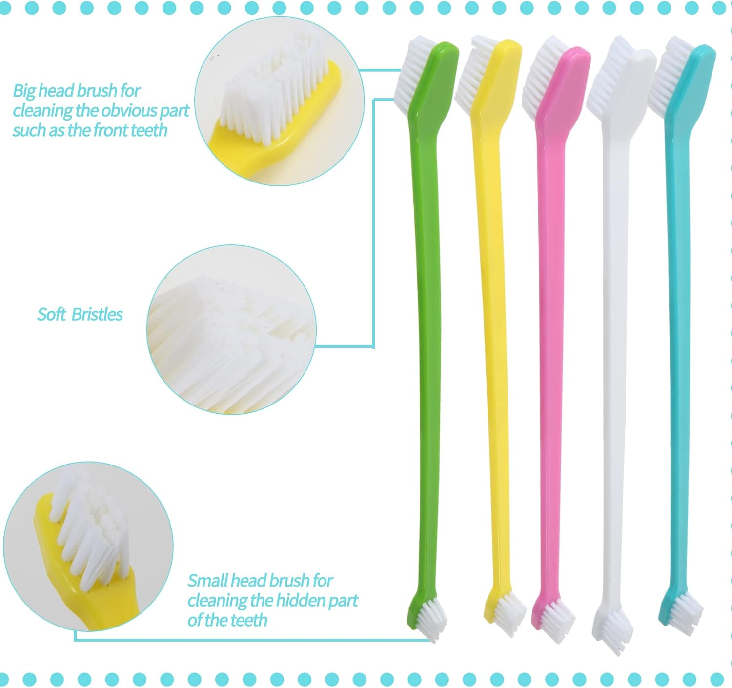 Newday 50 Pack Dual Ended Long Dog & Cat Toothbrush, Pet Safe Super Soft Bristles for Pet Dog Puppy Kitten Dental & Oral Care Teeth & Gums, Pet Toothbrushes in Box, Bulk Individual Polybag (Colorful) - 50 Pcs-Blue image number 2