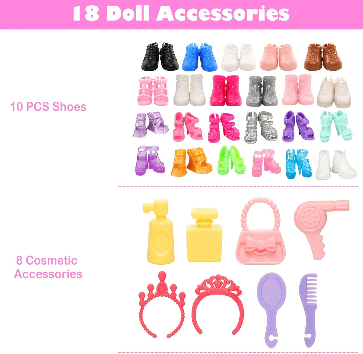 Barwa 38 Pieces (Random Selected) for 11.5 Inch 30Cm Doll: 2 Wedding Dresses + 2 Tops + 2 Pants + 2 Swimwear + 12 Fashion Dresses + 10 PCS Shoes + 8 Accessories image number 1
