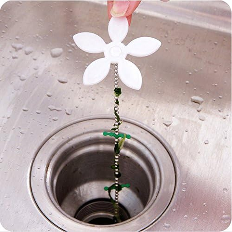 KRISMYA 10 Pcs Sink Strainer Bathtub Drain Hole Hair Cleaner Chain Hook,Drain Flower Hair Catcher for Bathtub and Kitchen - White image number 5
