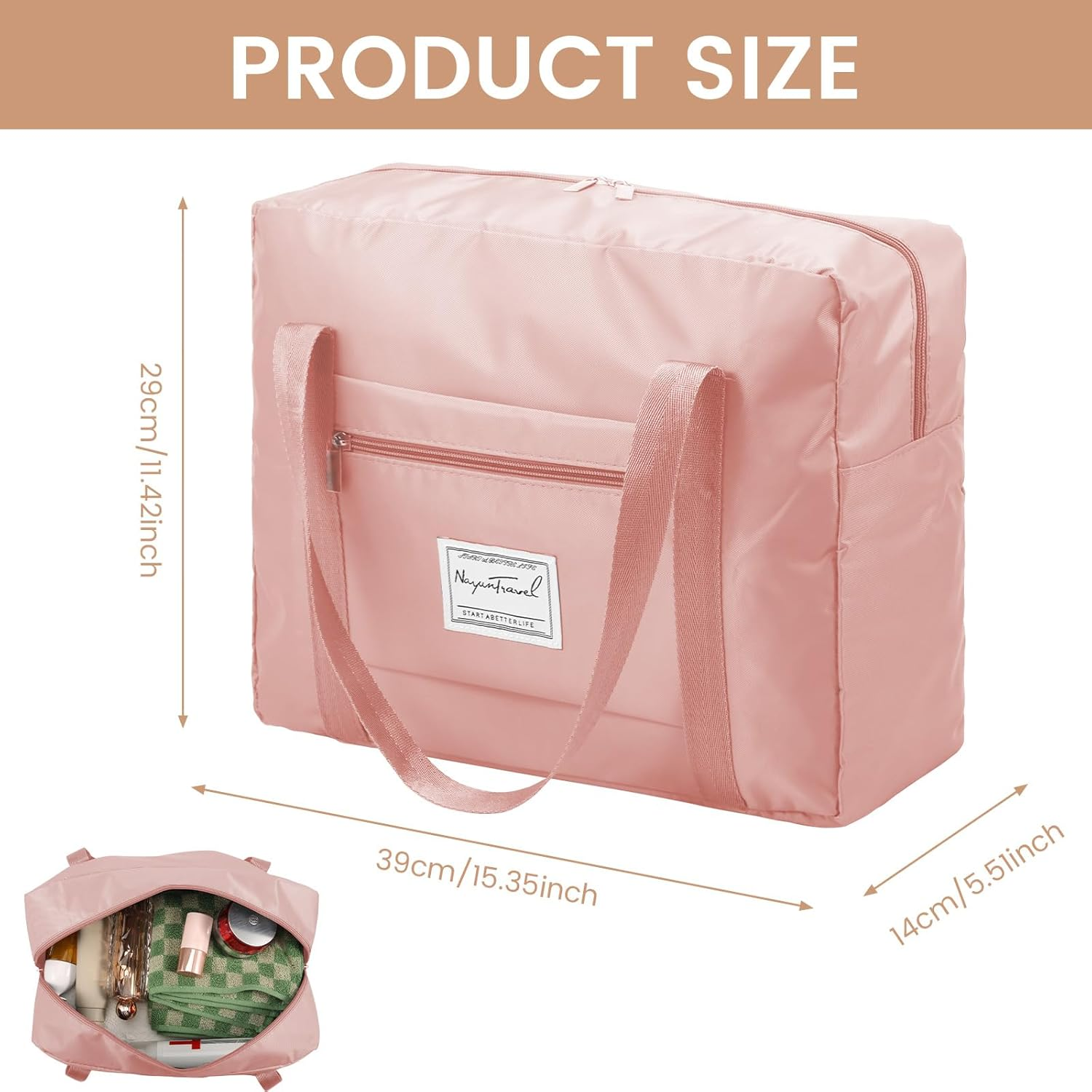 ZFLYCANP Travel Duffle Bag, Waterproof Lightweight Oxford Cloth Dry Wet Separation Design, Foldable Travel Duffel Bag for Indoor Outdoor Sport (Pink) image number 1