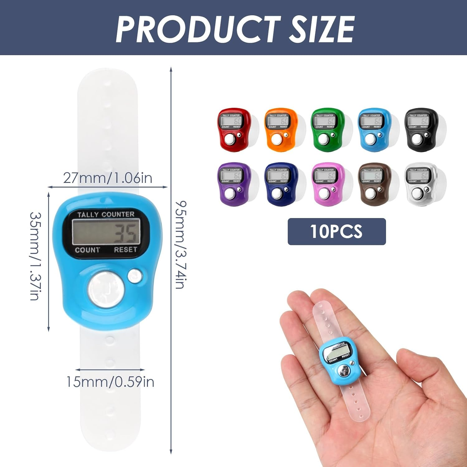 10 Pcs Electronic Finger Tally Counter Mini LCD Digital Display Handheld Pitch Clicker, Resettable Finger Hand Tally Tasbeeh Counter for Golf Coaching Knitting, Lap, Fishing Row Baseball Easy to Carry image number 4