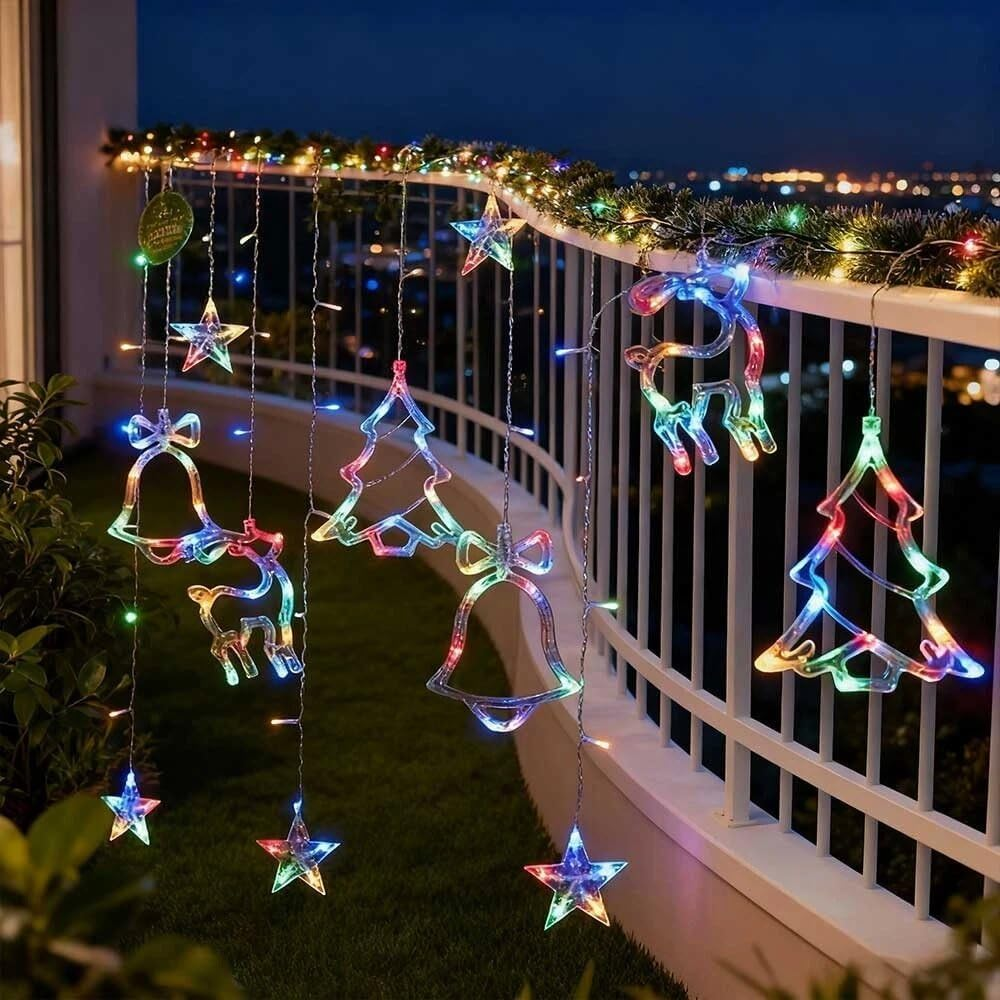 Christmas Window Lights, 3M Christmas Decorations Indoor Lights with Christmas Tree Bell Reindeer Star, Hanging Decors Lights for Party Home Window(Multicolor)
