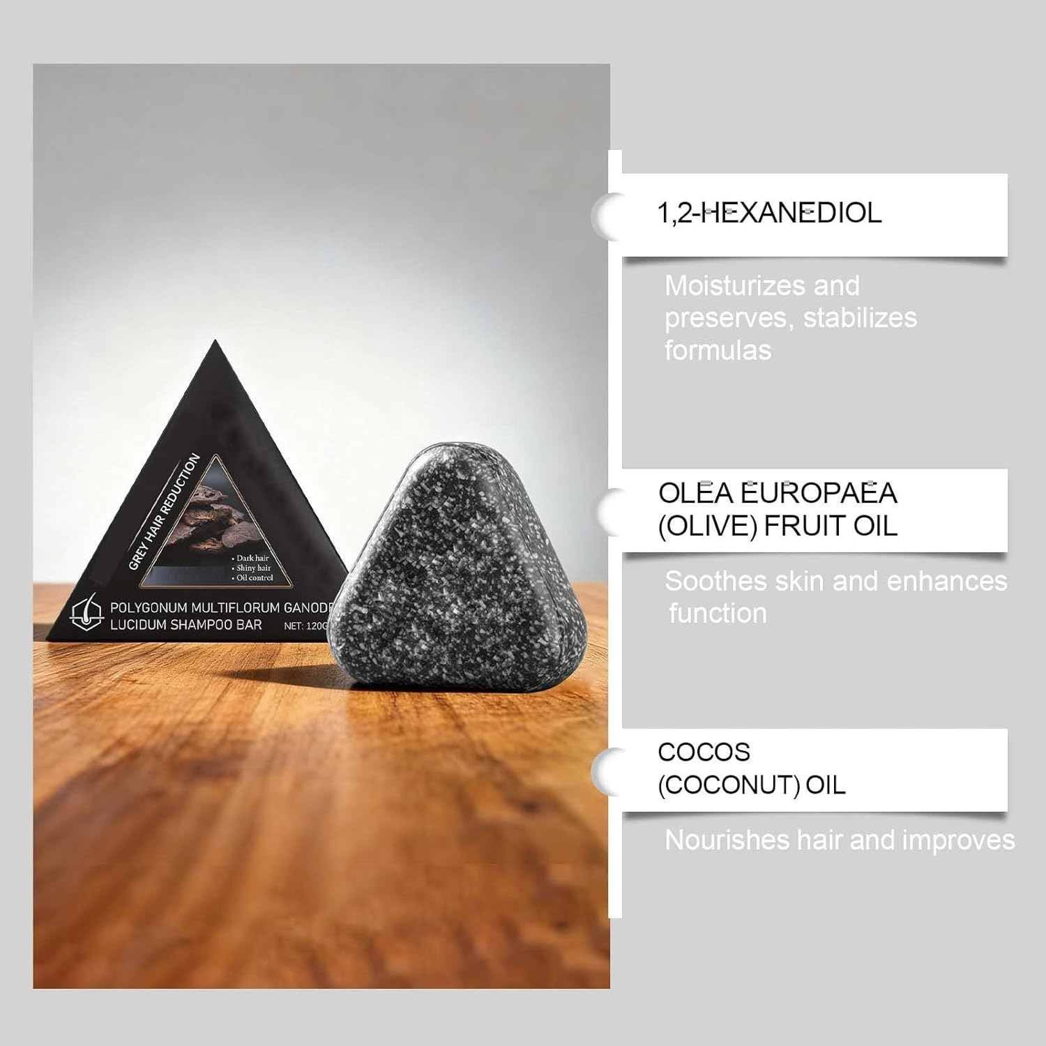 Polygonum Multiflorum Solid Shampoo Bar, Triangular Shampoo Bar - Gentle Cleansing & Deep Nourishing Scalp Care for Women & Men, Balances Scalp Oil for Greasy/Oily Hair, Supports Hair Health. (3PCS) - 2Pcs image number 7