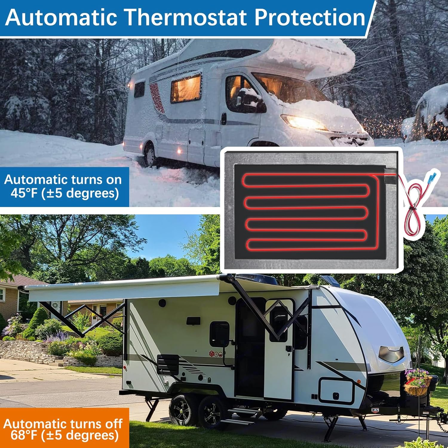 RV Holding Tank Heater Pad with Automatic Thermostat&Switch, 2PCS 12/13.5V RV Tank Heater Pad 12"X18" for Camper/Trailer/Motorhome/Marine,Use with up to 50 Gallons Grey Fresh Black Water