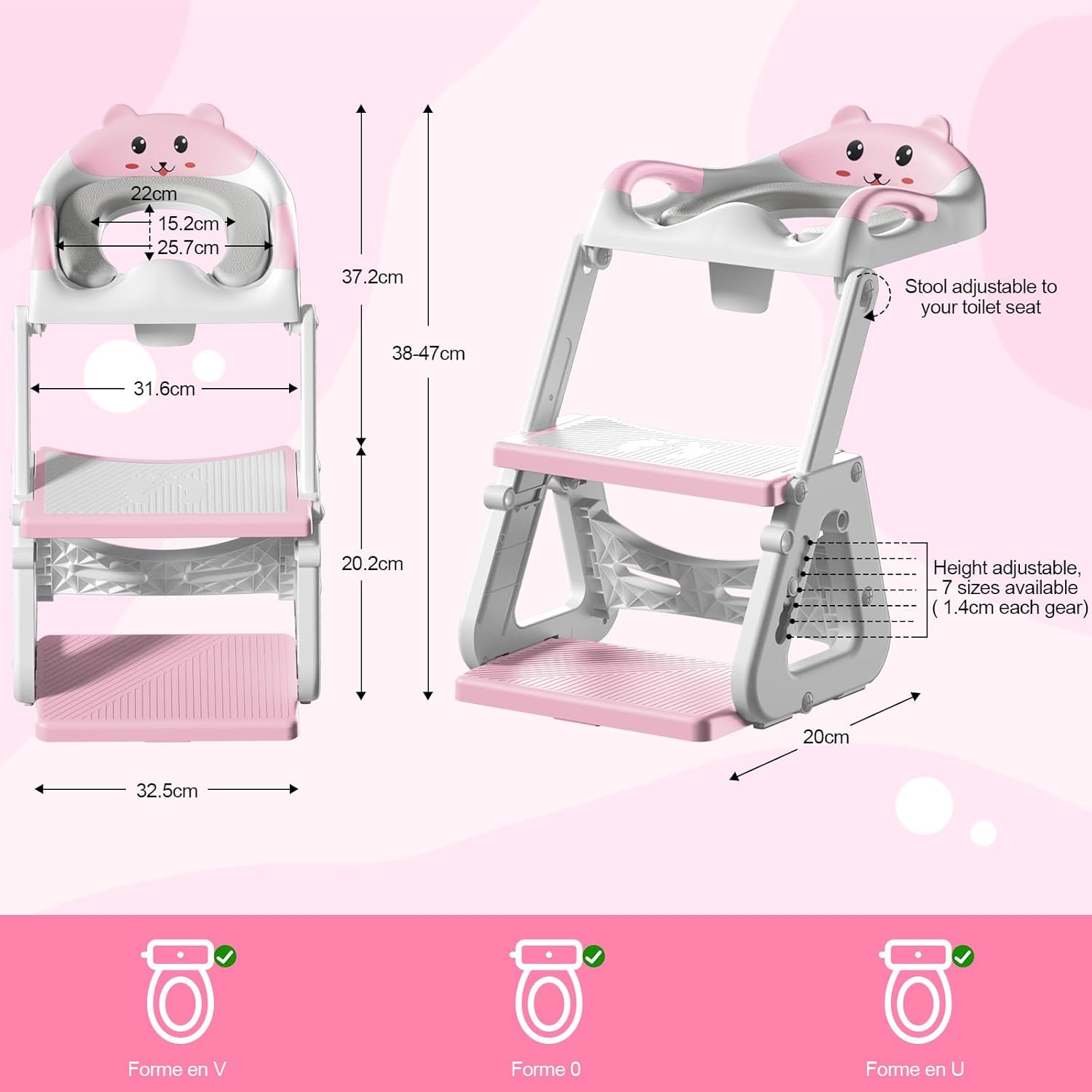 Kakeyrun Potty Training Toilet Seat, Upgrade Toddler Toilet Seat for Boys and Girls, 2-In-1 Potty Training Toilet with Step Stool Ladder Soft Cushioned Seat Splash Guard (Pink) image number 5