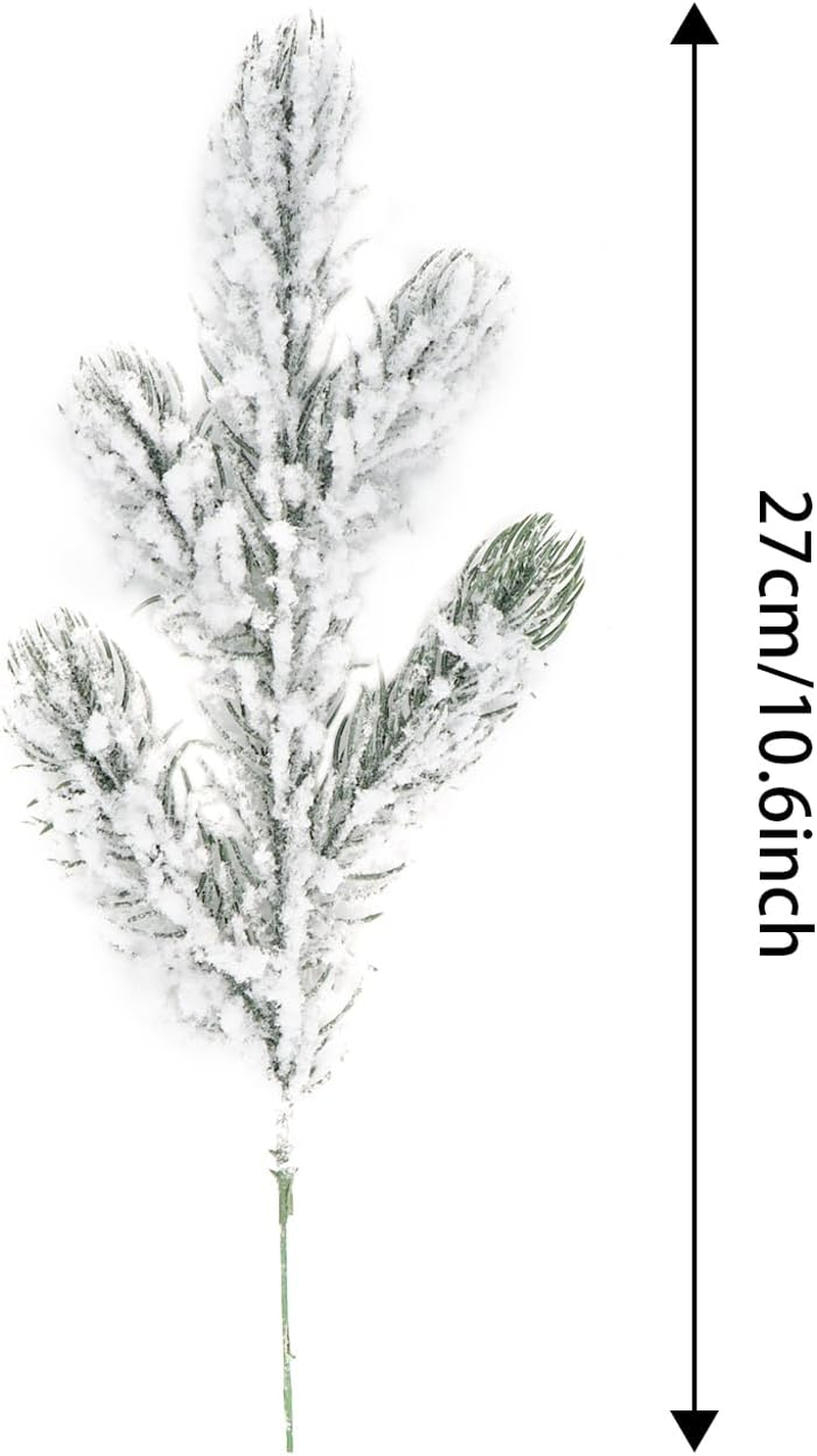 24Pcs Snowy Artificial Pine Needles Branches Twigs 10.6" Fake Frosted Pine Picks Greenery Stems Christmas Pine Tree Picks Winter Fir Pine Sprays Sprigs for Crafts Wreaths Garlands Holiday Decor image number 2
