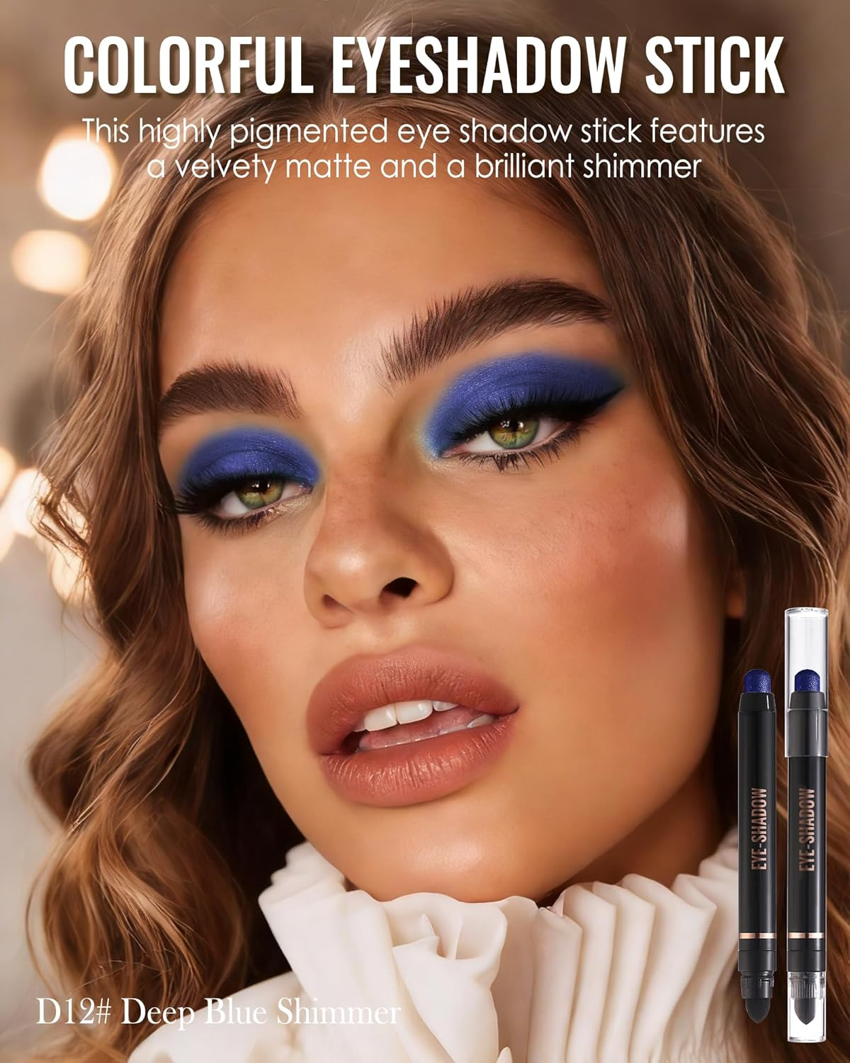 Blue Glitter Eyeshadow Stick, Rotating Creamy Silky Eyeshadow Stick, Waterproof and Long-Lasting, Shimmer Eyeshadow Pen Crayon with Smudger, Highly Pigmented Eye Makeup for Wrinkle Free D12 image number 4