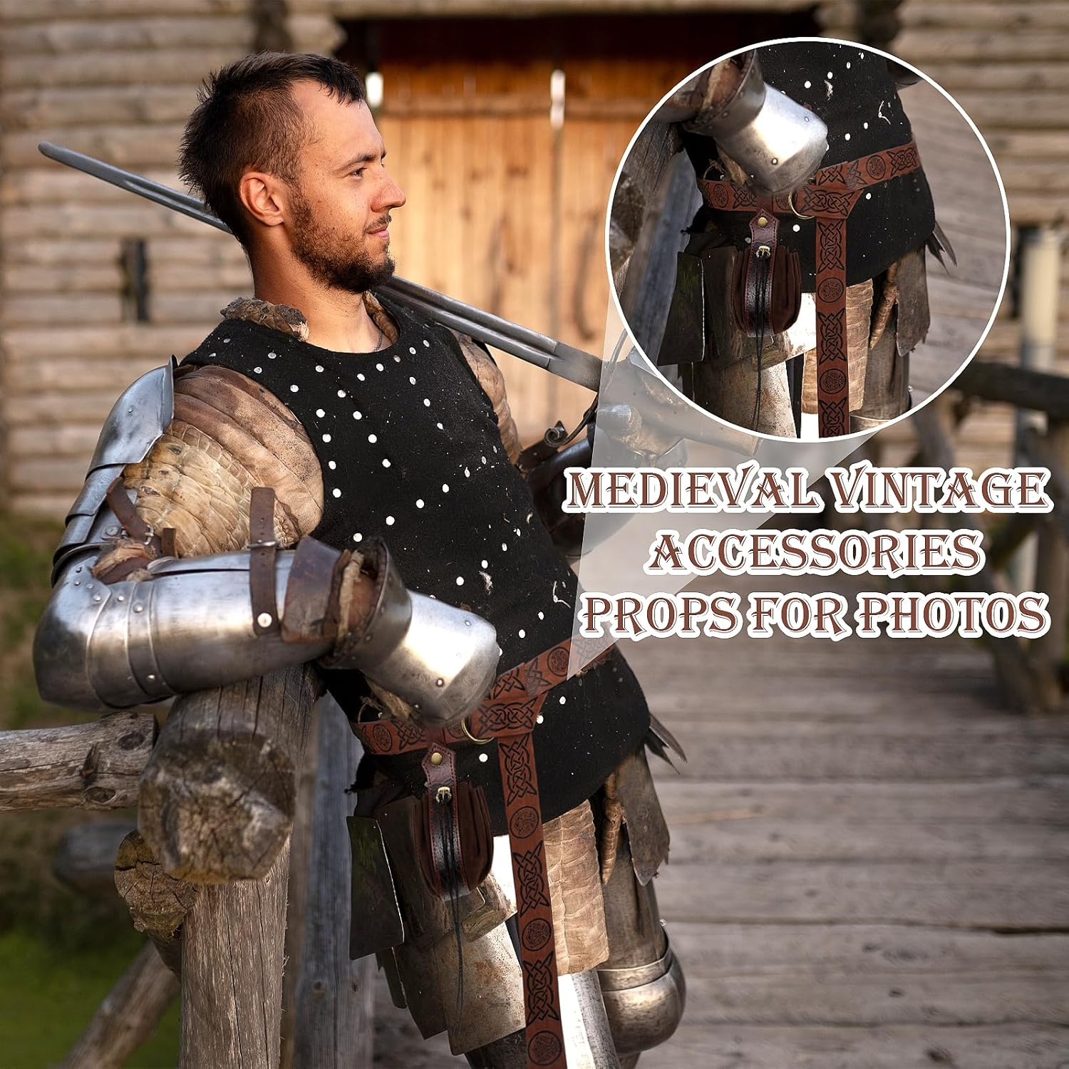 CIATBYYJ 2 Pcs Medieval Viking Belt with Faux Leather Pouch, Vintage Renaissance Belt Pouch Dice Bag, Retro Nordic Belt Pouch, Portable Bag Renaissance Costume Accessories(Brown), Brown, 168Cm/66Inch image number 1