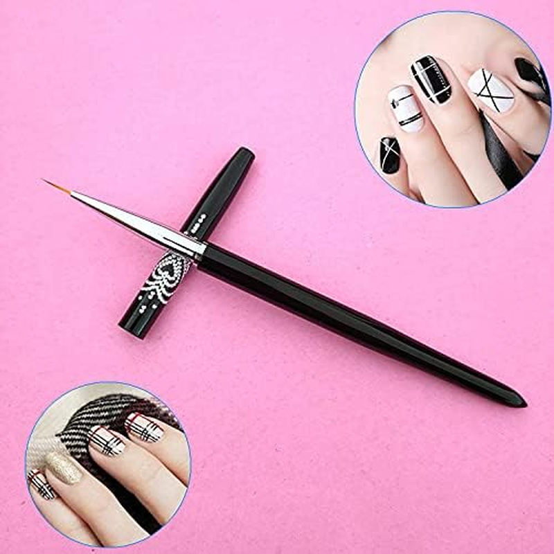 FULINJOY Nail Art Liner Brushes, 7Mm/9Mm/11Mm UV Gel Painting Nail Art Design Brush Metal Handle Nail Drawing Pens (3PCS, Black) - Golden image number 4