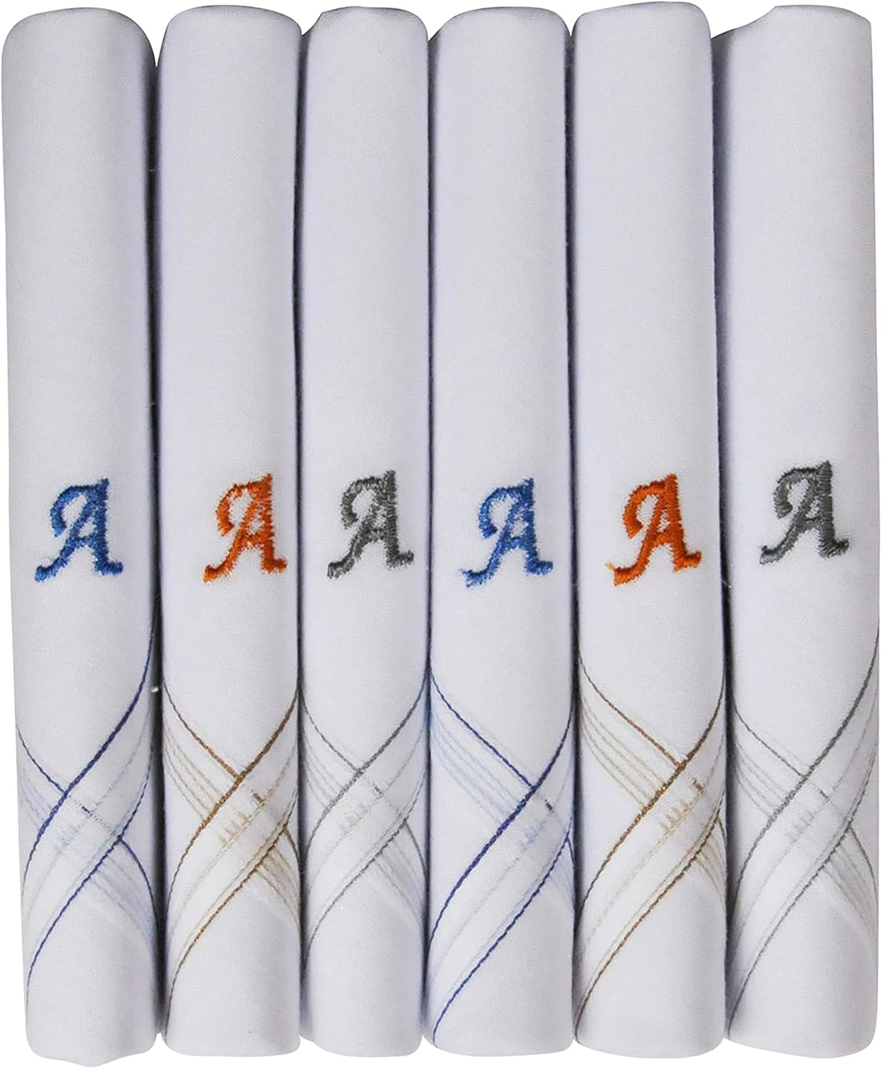 Caruso Italy Men'S Initial Monogram (A-Z) Embroidery 100% Pure Cotton Handkerchief White Base with Colored Border - Pack of 6
