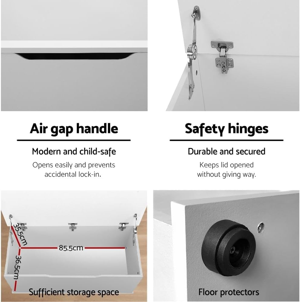 Keezi Kids Toy Box, Children Toys Storage Cabinet Chest Activity Centre Furniture Multifunctional Play Living Room Bedroom Decor, Particle Board Bench White image number 4