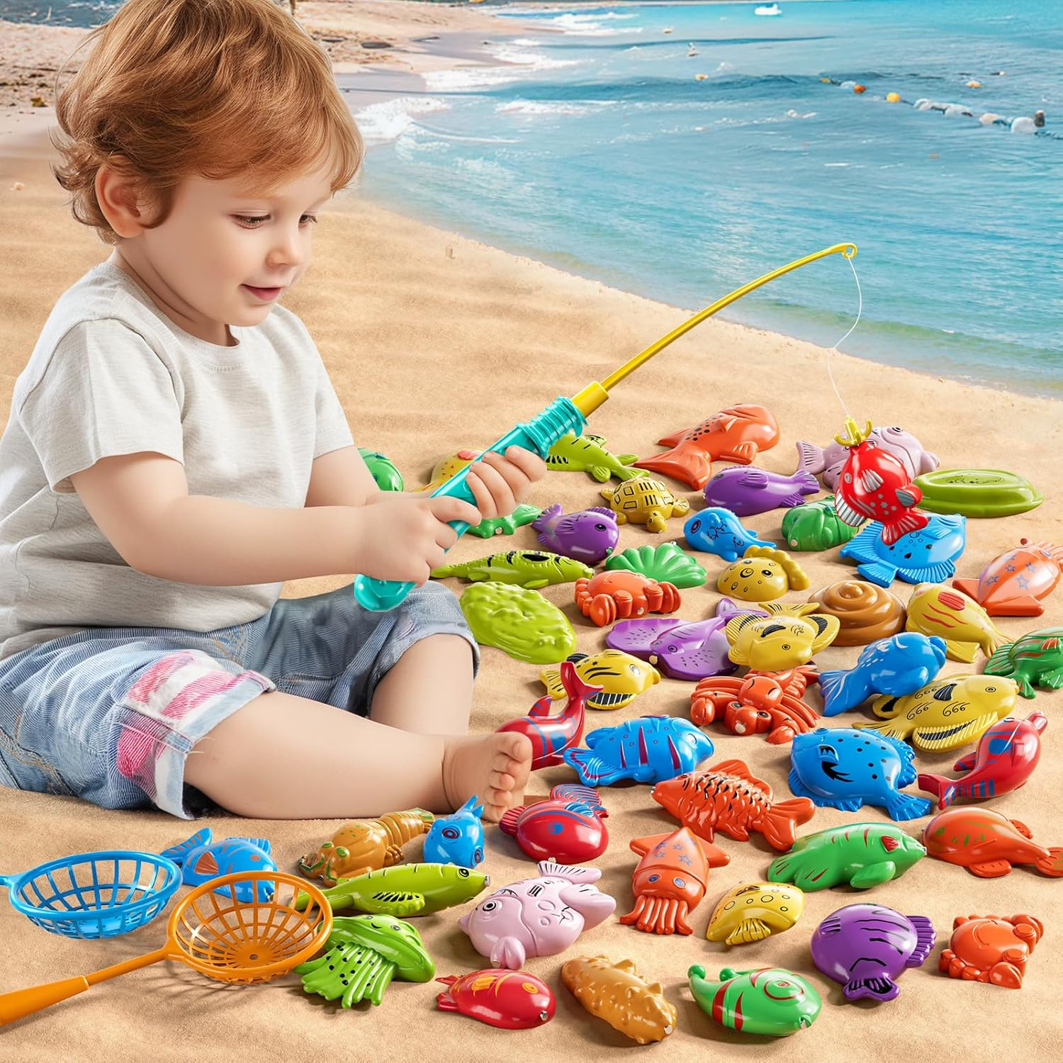 Fishing Toys Games for Kids 3 4 5 6 7 8 Year Old - Magnetism Floating Fish Toys, Pole Rod Net, Bathtub Toys, Indoor Outdoor Party Swimming Pool Playset for Toddlers Boys Girls Age 1-3 2-4 image number 4