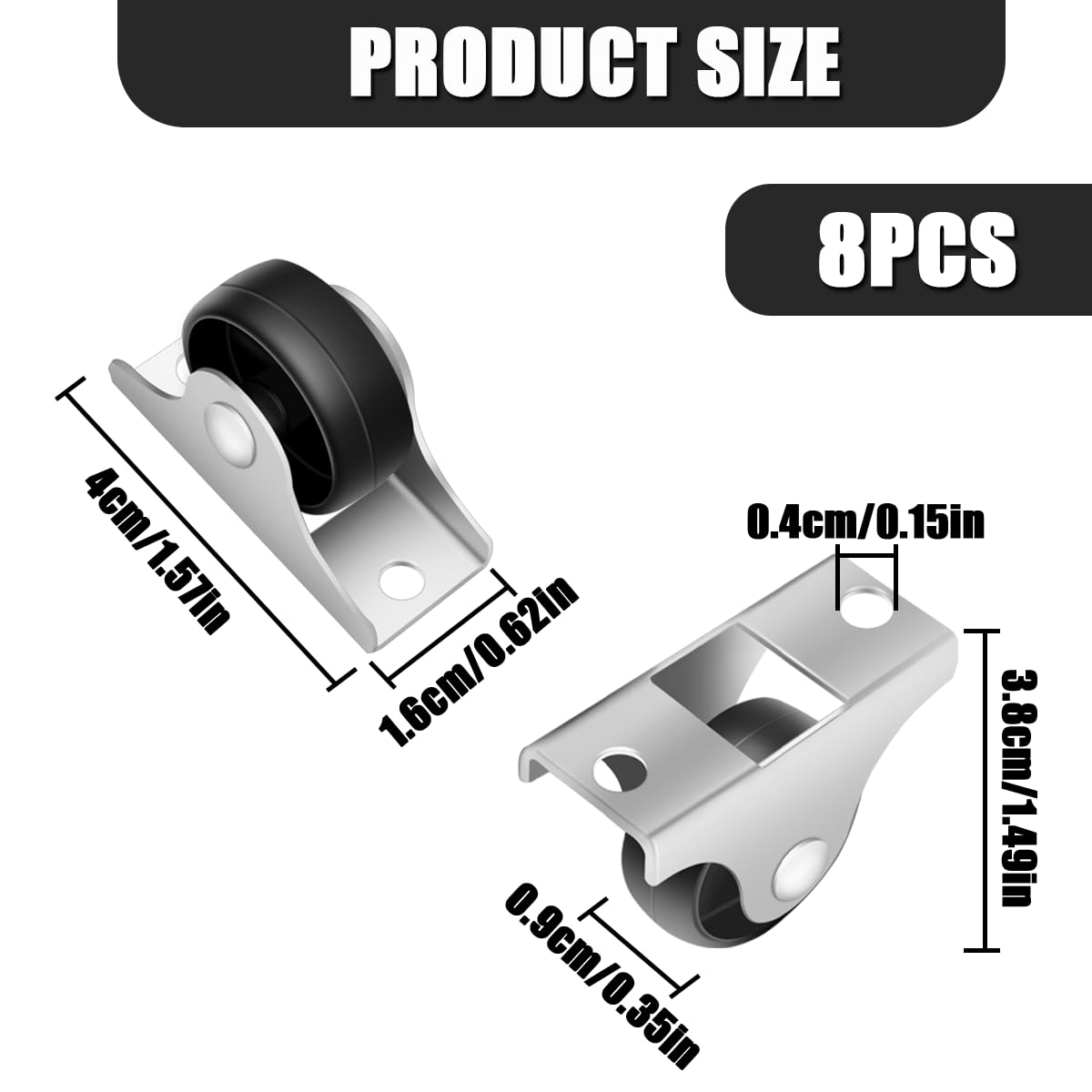 WELANE Mini Caster Wheels, 8 PCS Small Silent Fixed Caster Wheels for Furniture, Small Appliances, Storage Crate -Non Swivel image number 6