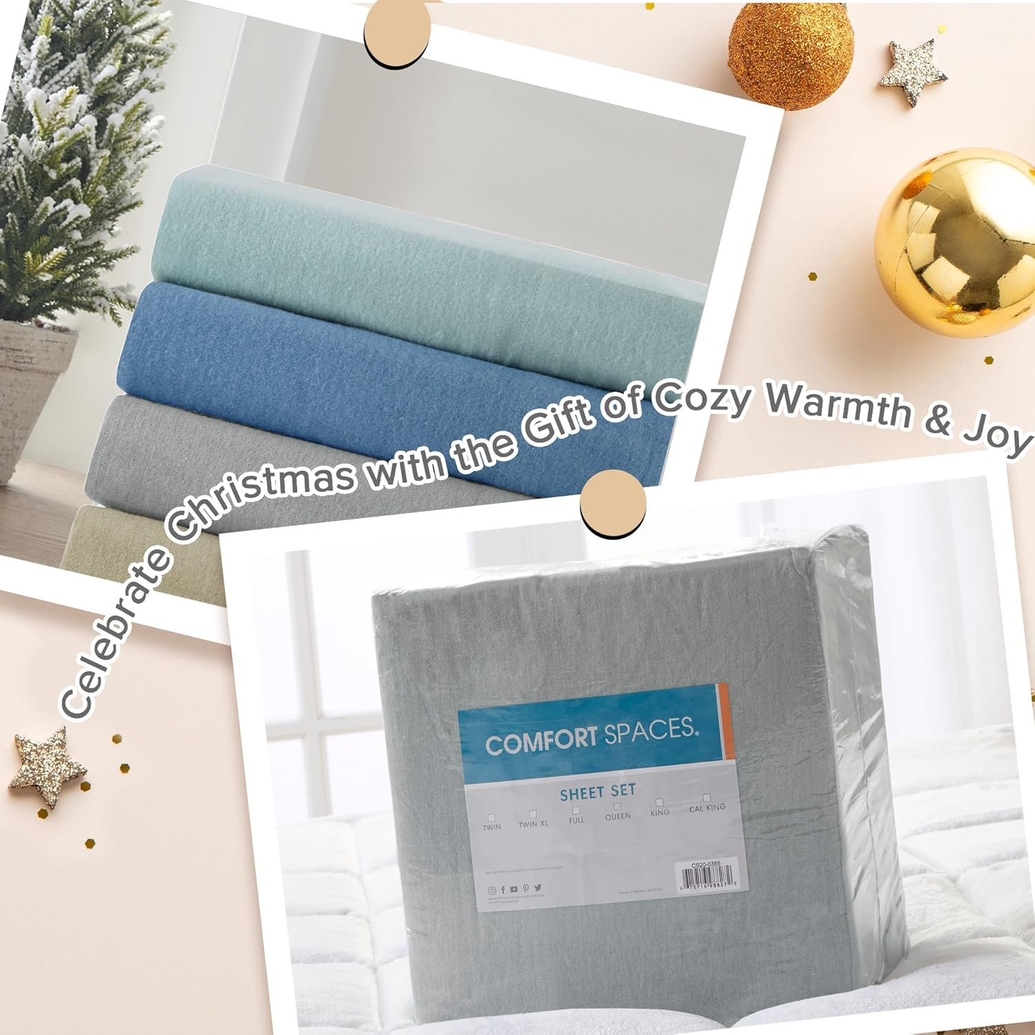 Comfort Spaces Cotton Flannel Breathable Warm Deep Pocket Sheets with Pillow Case Bedding, Twin, Solid Grey, 3 Piece