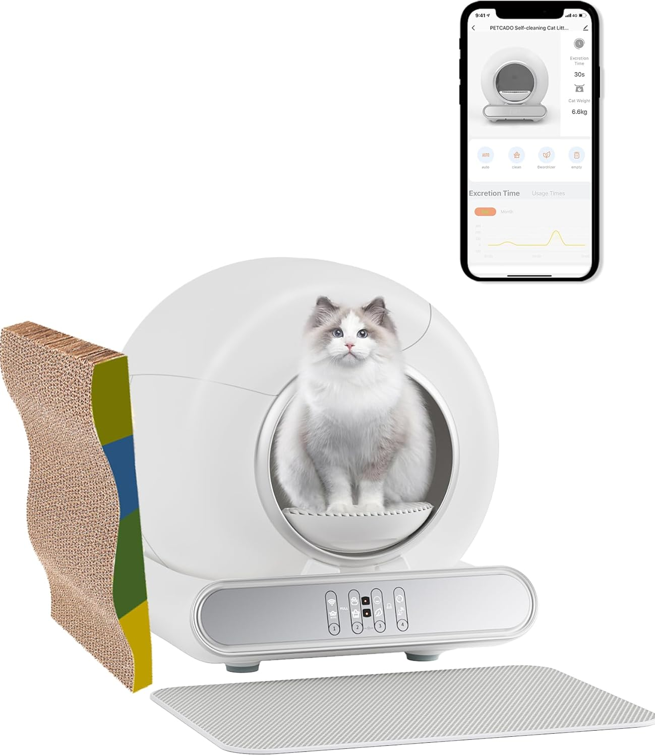 Automatic Cat Litter Box Tray, 65/9L Large Capacity Self-Clean No-Scoop Litter Clean Robot, with Safety Protection/Smart App/Odor Removal for Multi Cats (2-18LB) image number 6