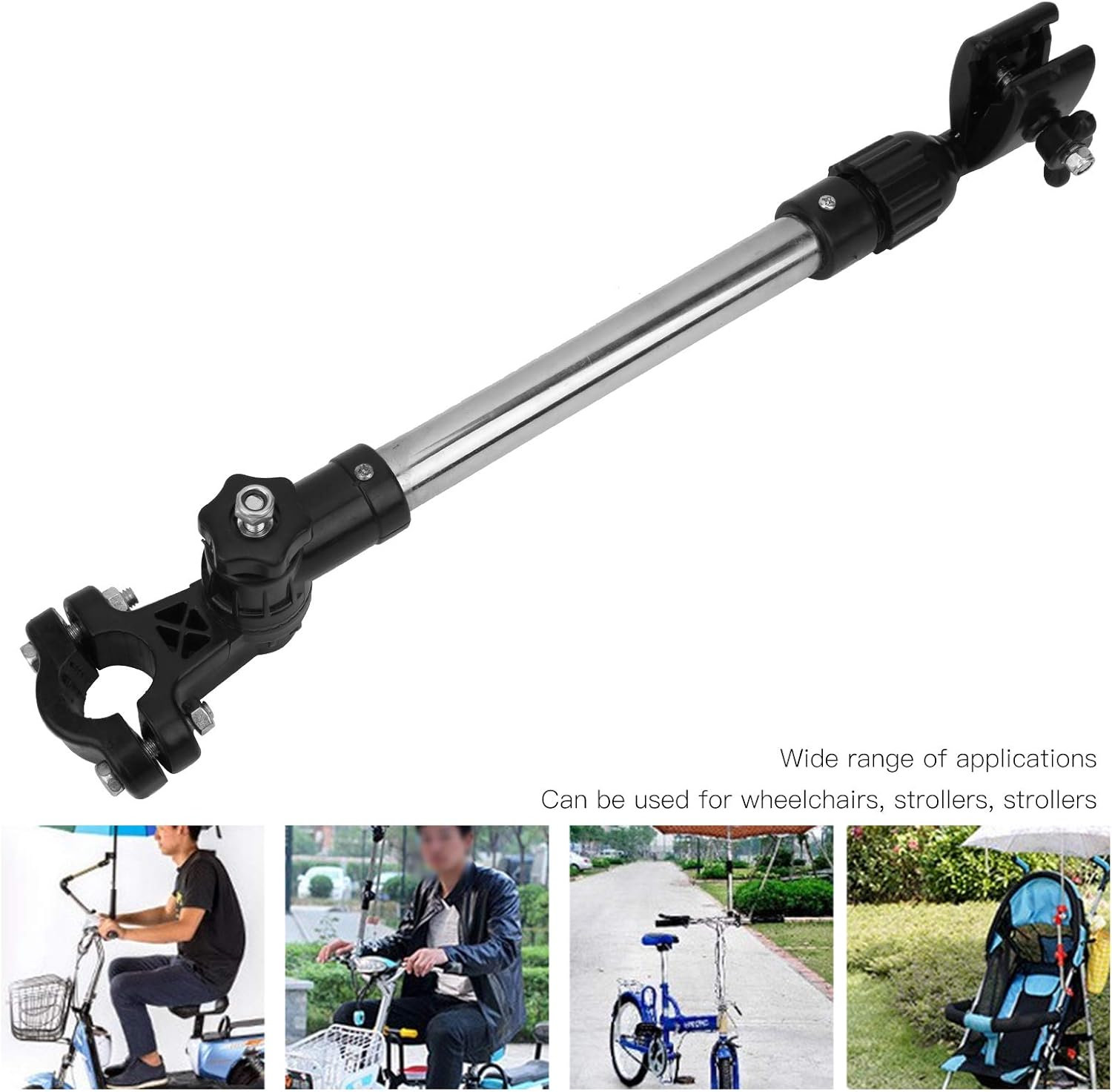 Bike Umbrella Mount Holder, Adjustable Height Bike Umbrella Frame Stand, Stainless Steel Umbrella Connector Holder for Wheelchairs, Biycle, Stroller, Trolleys, Easy to Mount Dismount image number 2