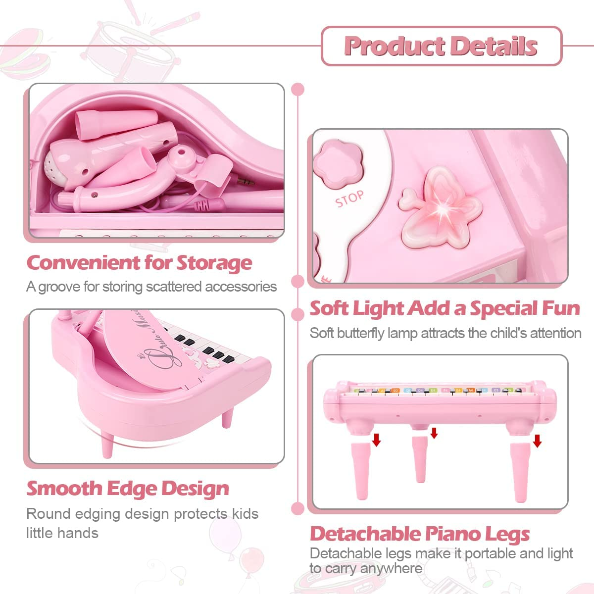 REMOKING Piano Keyboard Toy for Kids,2 3 4 5 6 Year Old Girls Boys Birthday Gift,Toddler Musical Instruments Toys with 24 Keys&Microphone,Early Sensory Education for Infant Baby Preschool image number 2