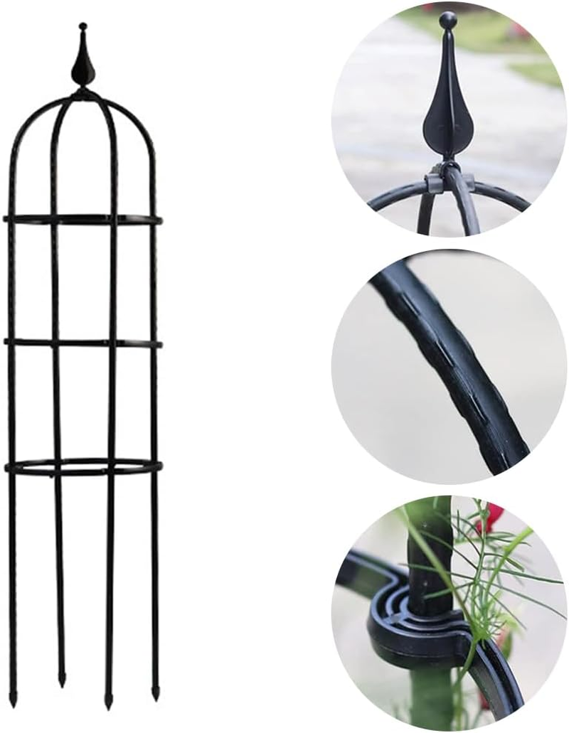 Plant Climbing Tower Frame, Metal Garden Obelisk, Portable Flowers Steel Frame, Coated Metal Plant Cages & Supports, round Garden Trellis for Indoor Flowers, Pots, Vines (Black, 20 * 20 * 90 CM) image number 2