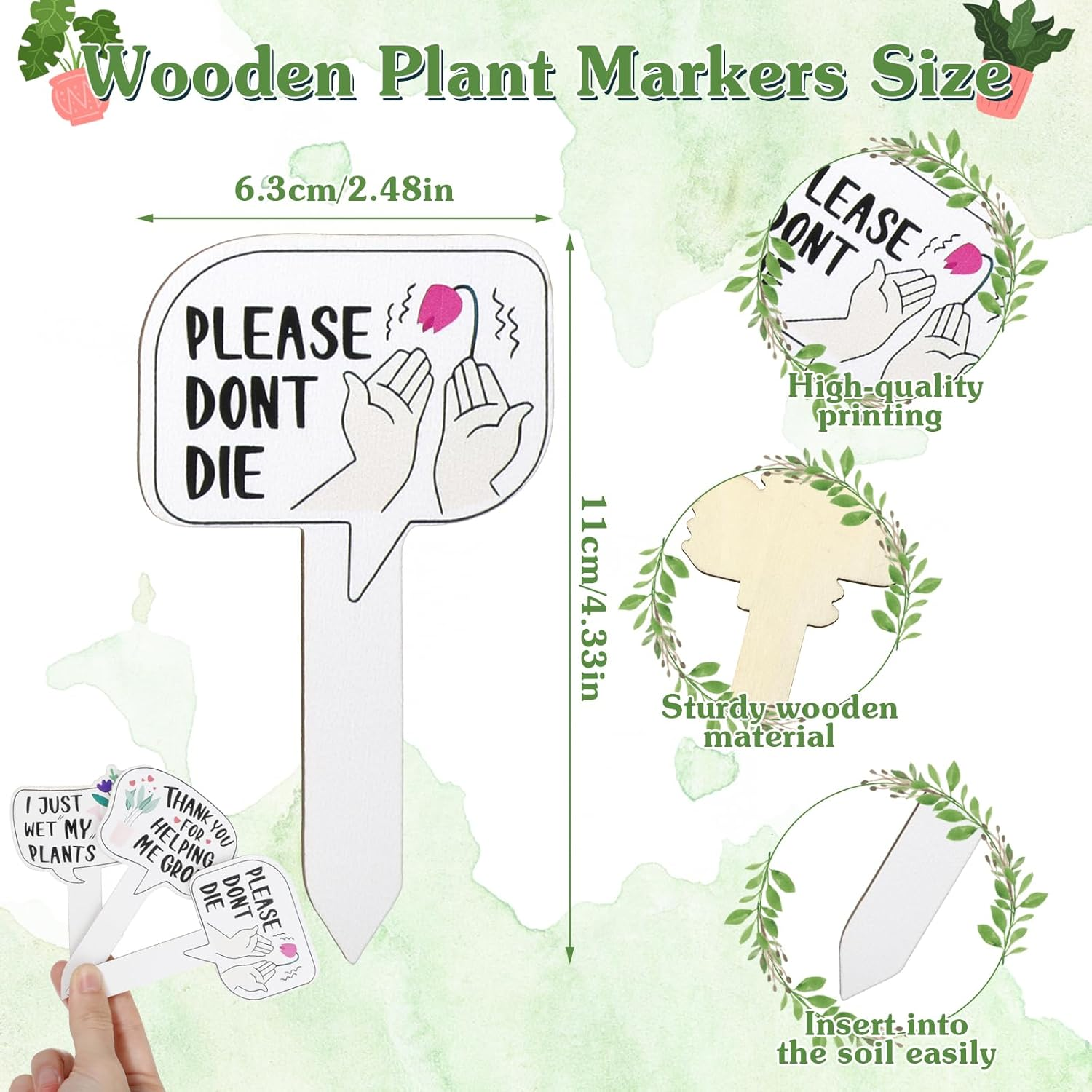 GEEHUA 15Pcs Funny Wooden Plant Markers, Garden Plant Labels Tab Cute Patterns Plant Signs for Succulent Flowers Greenery Seedling Plants Waterproof Plant Tags for Outdoor Indoor Patio Supplies image number 2