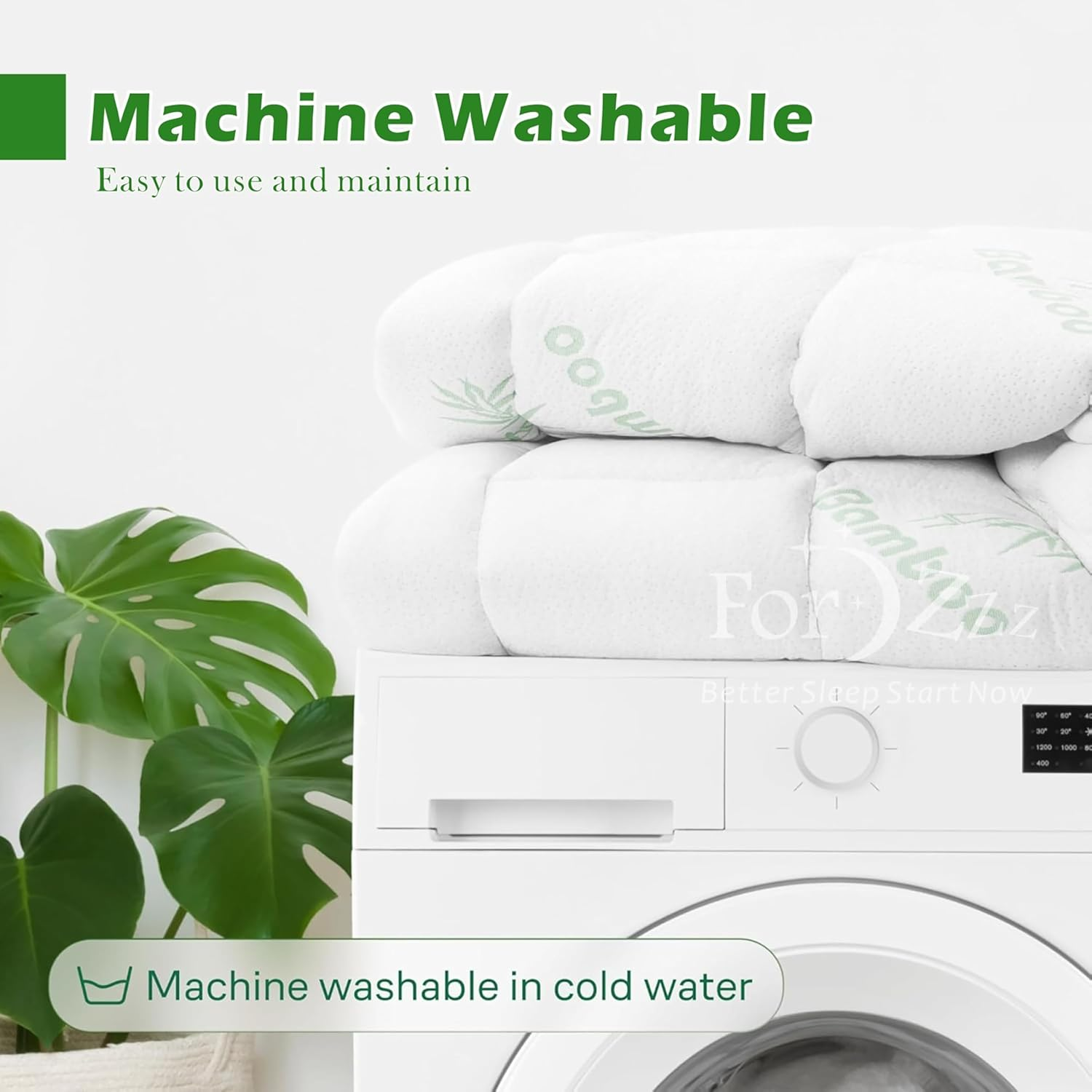 Cooling Bamboo Fibers Mattress Topper for Back Pain, Thick Mattress Pad Cover Plush Soft Pillowtop with Elastic Deep Pocket for Deep Sleep(Green,King Single) image number 2