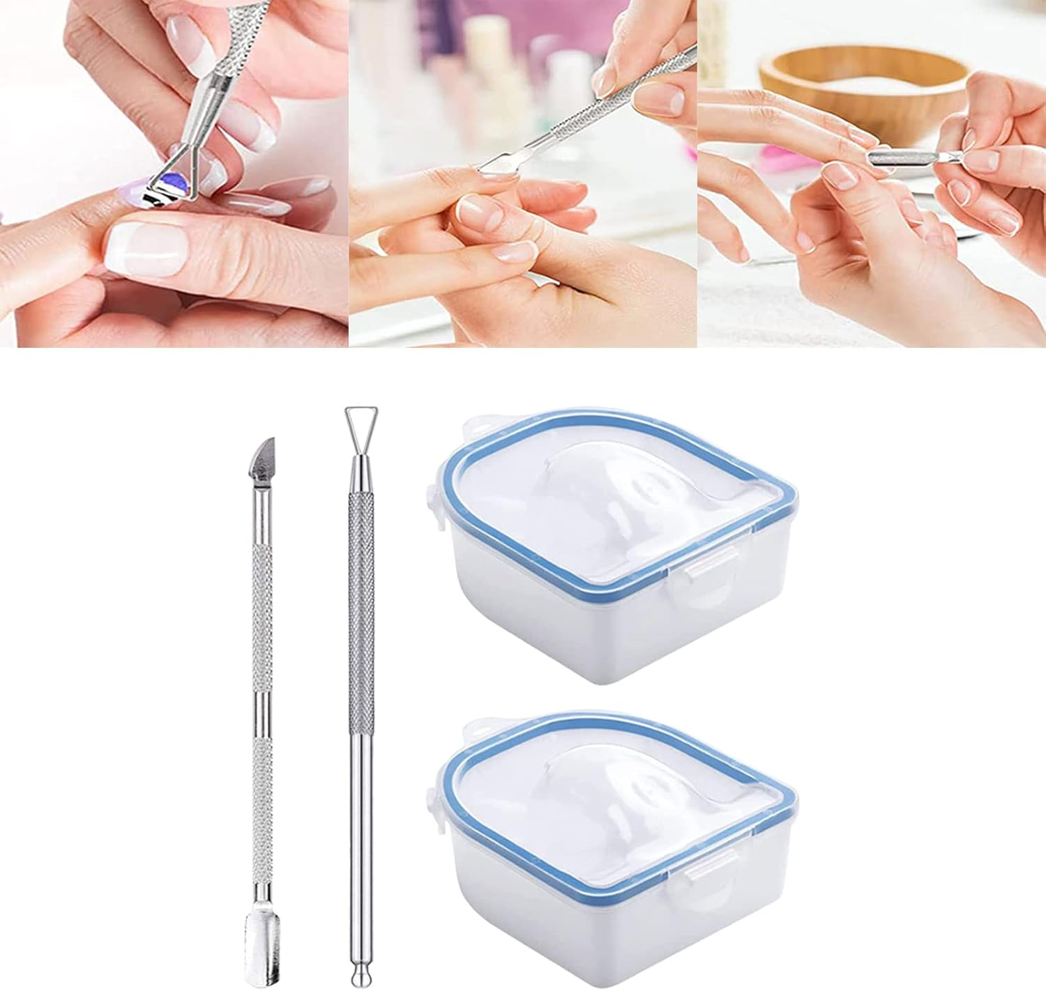 Koolsoo 2X Nail Soaking Bowls Nail Soak off Bowl Double Layer Professional Dip Powder Remover Tools Nail Art Tool for Hands Acrylic Nails Home Salon, Blue - Blue image number 4