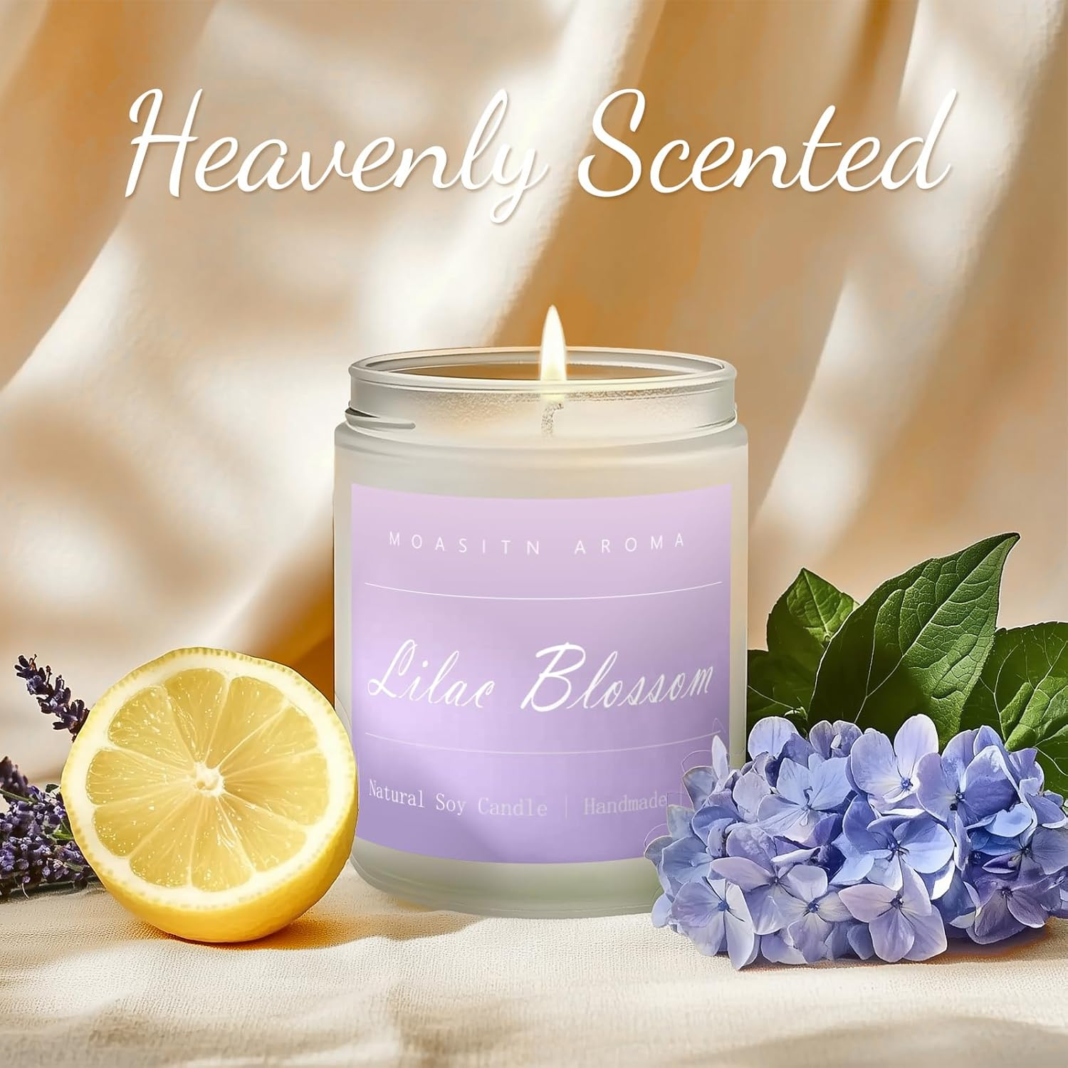 MOASITN Lilac Blossom Spring Soy Candle| Lavender,Lilac,Lemon Scented Candle for Home| Long Burning Aromatherapy Candle| Jar Candel for Women,Men for Birthday,Relaxing,Housewarming| 7Oz image number 5