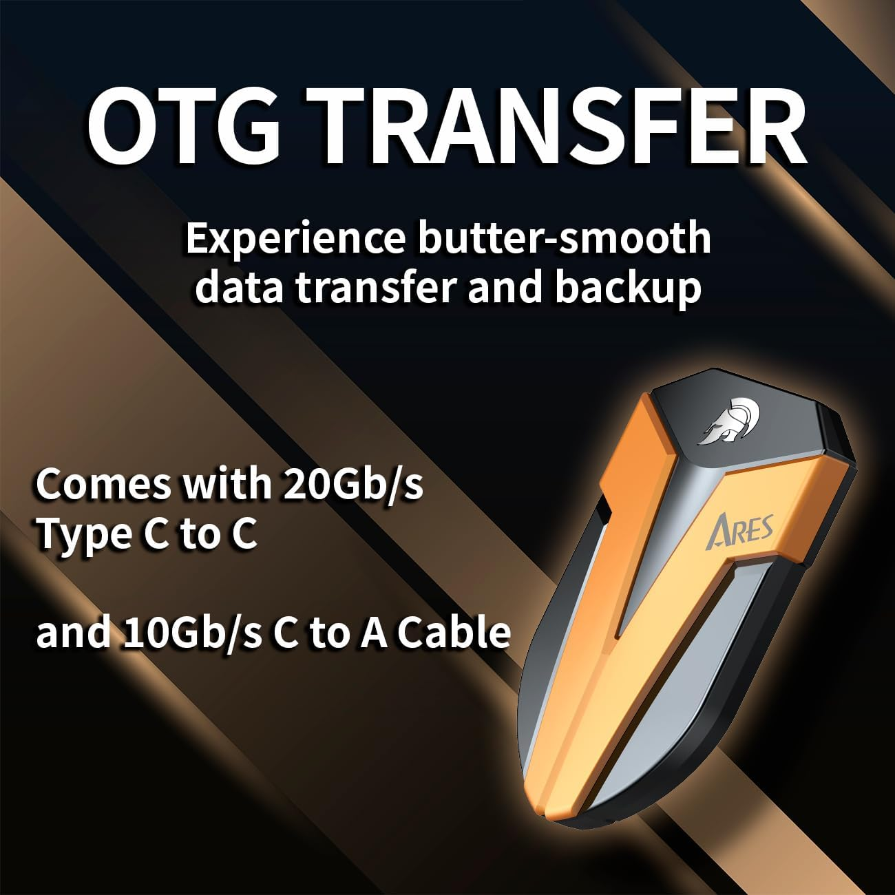 DATO External SSD 2TB, External Solid State Drive Portable SSD External USB 3.2 Gen 2X2 Type-C OTG Supported Compatible with PS5 and Xbox, up to 1600/1500 Mb/S IP67 Waterproof - ARES Amber Shield image number 2