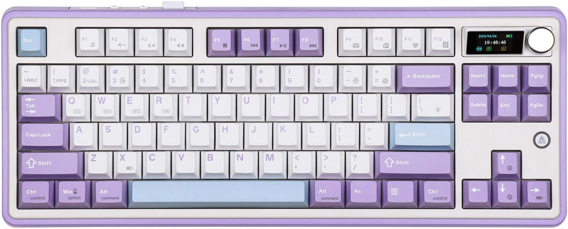 Mechlands Ajazz AK870 87 Keys Gasket Wireless Gaming Keyboard with Screen & Knob, Bt5.0/2.4Ghz/Usb-C Mechanical Keyboard, with 5-Layer Padding, Flex-Cut PCB, NKRO for Win/Mac (Purple, Hyacinth Switch) image number 4