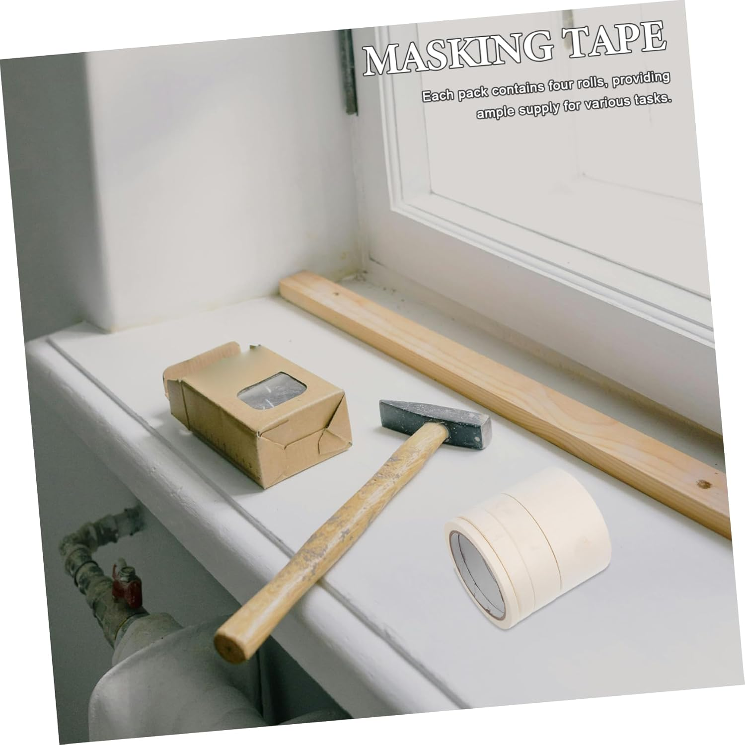 Gadpiparty 4Rolls Masking Paper Tape for Automotive Painting White Easy Tear for DIY Crafts and Model Masking image number 1