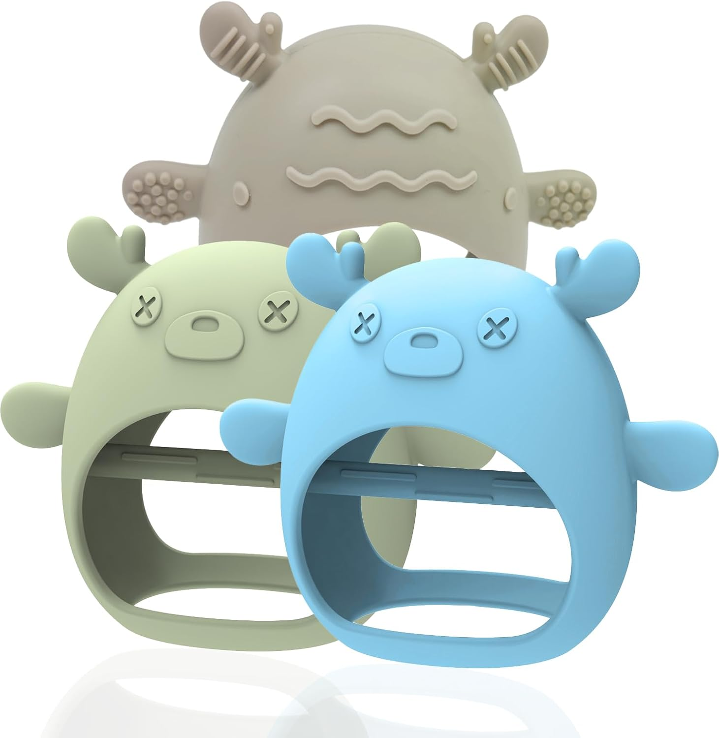 3 Packs Baby Teething Toy for 3-6 6-12 Months, Food Grade Silicone Teething Mitten, anti Dropping Wrist Hand Teethers Baby Chew Toys for Sucking Needs, BPA Free