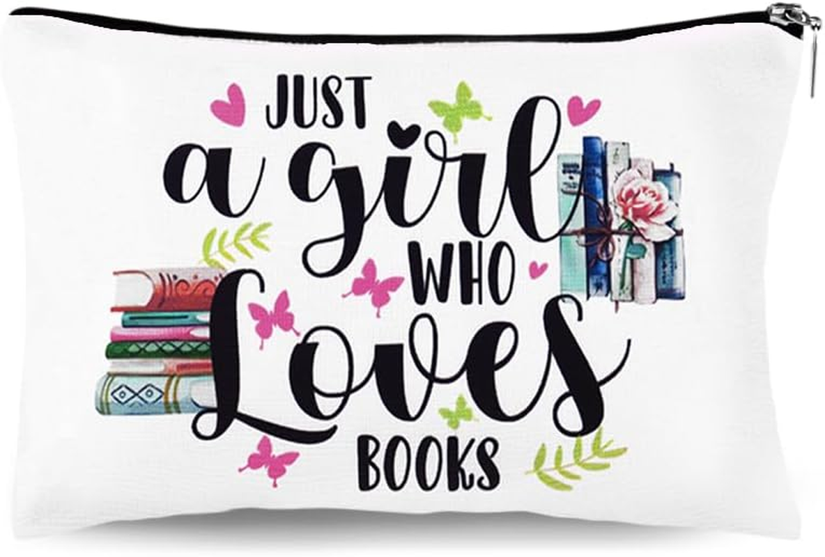 Book Lovers Gifts Makeup Bag Bookworm Bookish Women Christmas Birthday Gifts for Reader Book Lover Girls Inspirational Gift Librarians Just a Girl Who Loves Books Cosmetic Bags image number 1