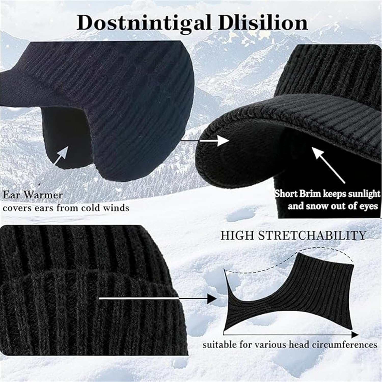 LAPQEND Cozy Head Beanie, 2026 New Winter Beanies Hat with Brim Ear Flaps, Warm Fleece Lined Knit Hat Unisex - Black image number 4