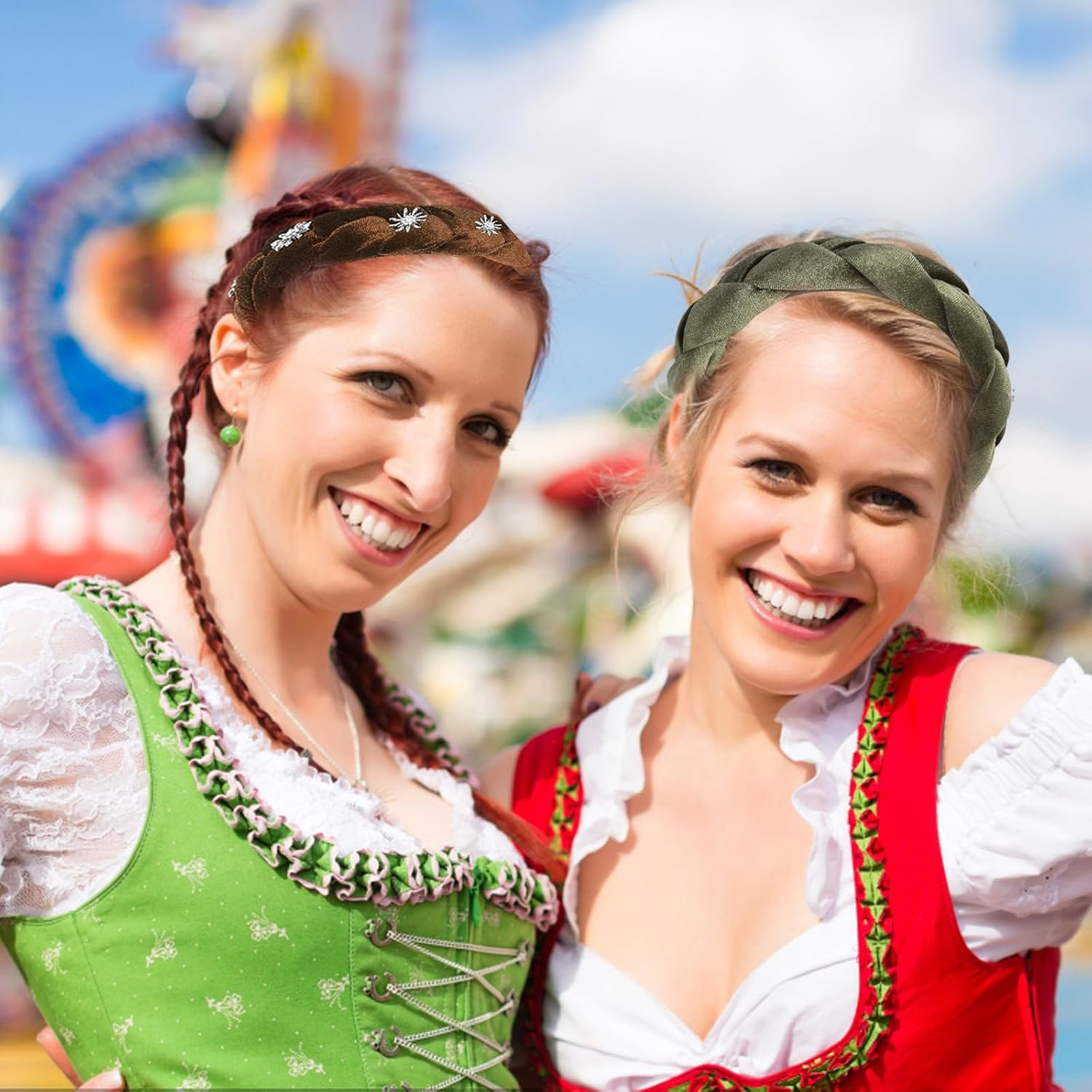 Pack of 2 Vintage Costume Headbands, Cross Braid Headband Dirndl for Make-Up, Face Wash, Headpiece, Oktoberfest Costume, Theme Party, Carnival image number 5