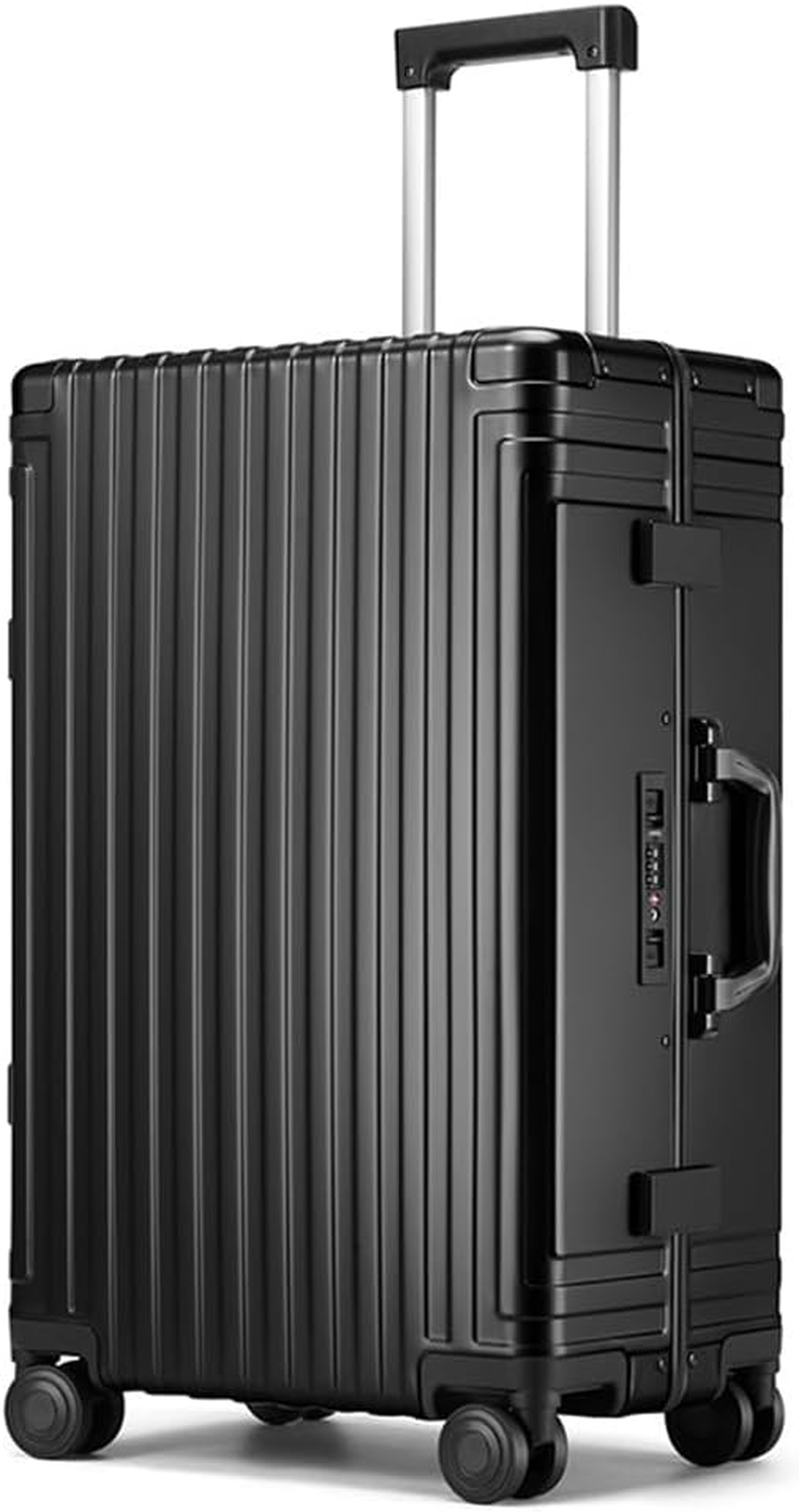 ANNI RIEL All Aluminum Hardshell Luggage, Airline Approved Zipperless Hardside Carry on Suitcase with Spinner Wheels, Checked Aluminium Luggage Metal Rolling Luggage Case for Travel, Business, Black,