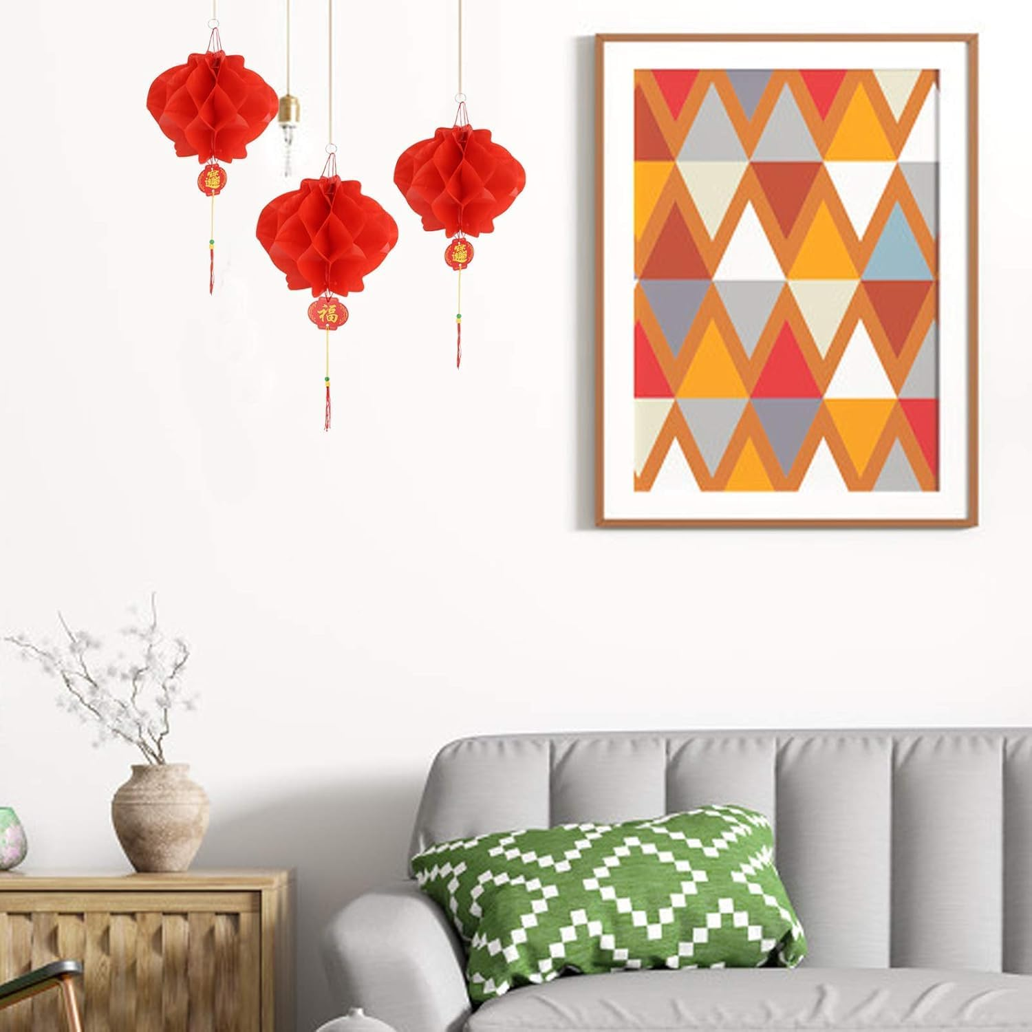 20Pcs 10 Inch Chinese New Year Decorations , Traditional Red Paper Lanterns with Tassels for Lunar New Year Spring Festival, Hanging Lanterns for Home, Wedding, Restaurant Party Celebration Supplies image number 6