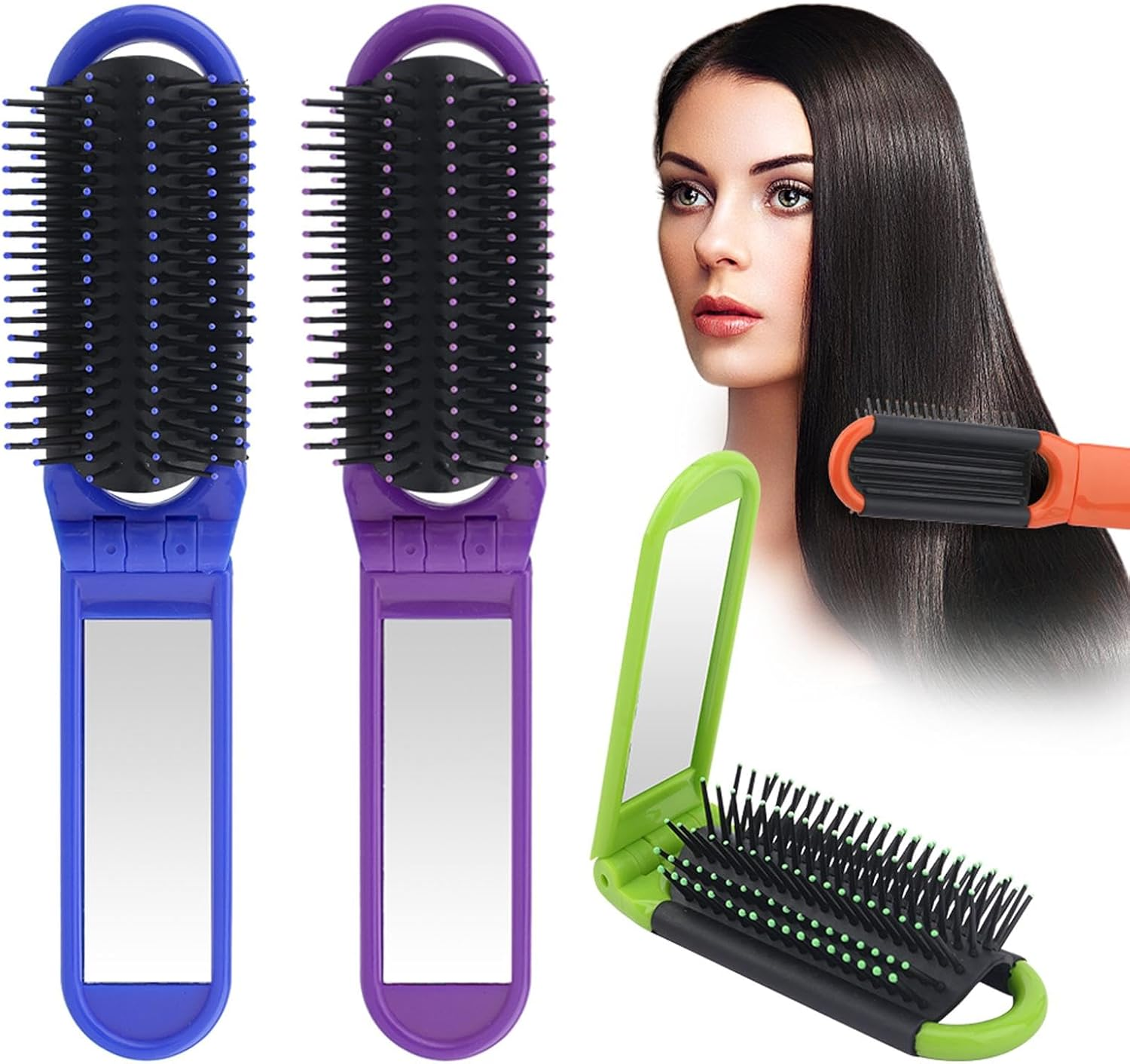 4Pcs/2Pcs Folding Travel Hair Brush with Mirror,Compact Pocket Hair Comb Travel Brush for Women Mini Hairs Brushs for Men Pocket Brushs Hairs Styling Tools(Color:2Pcs)